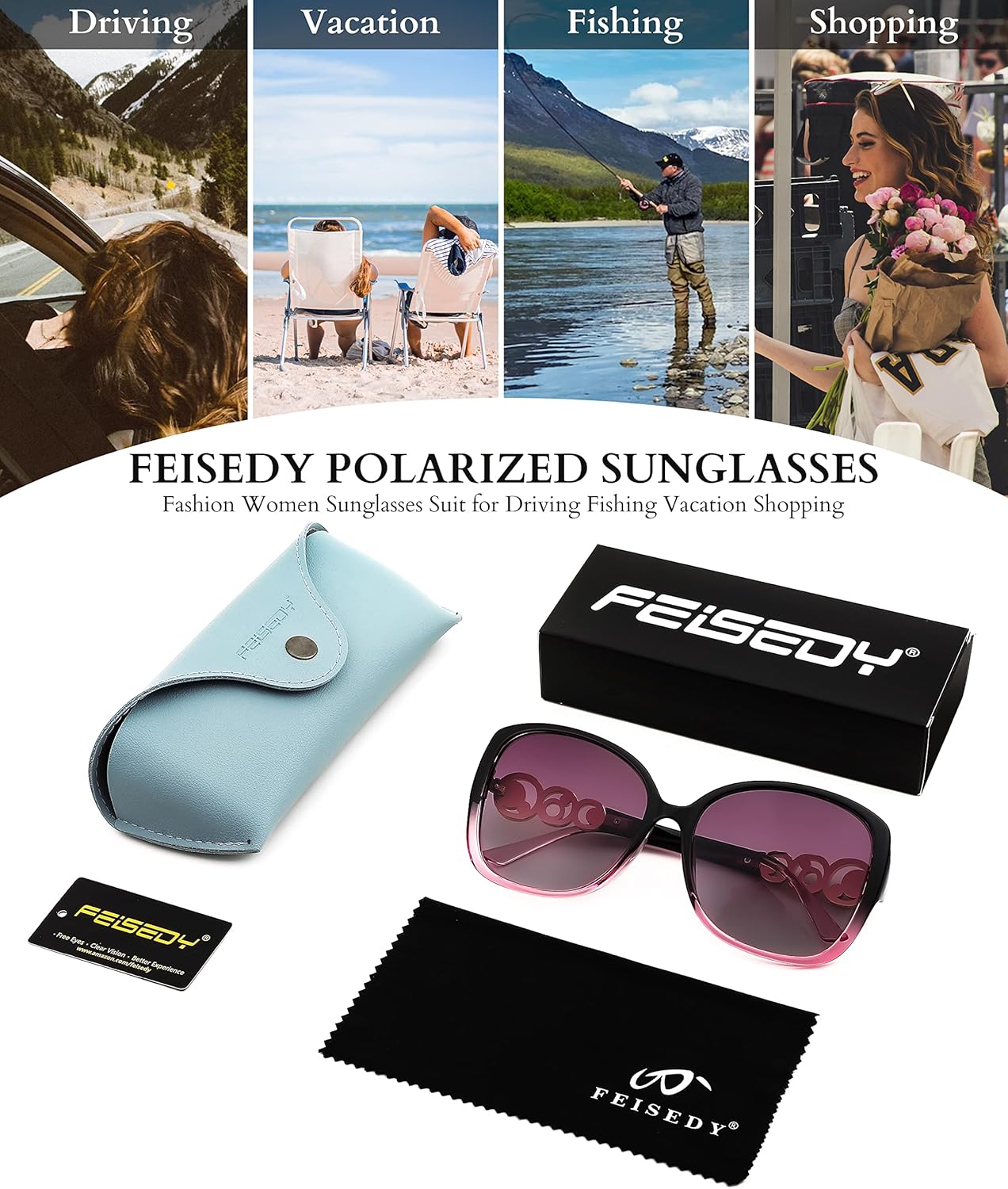 FEISEDY Women's Fashion Sunglasses, Oversized Square Frame with Pearl Sparkling, Polarized UV Protection B2821 - Image 6
