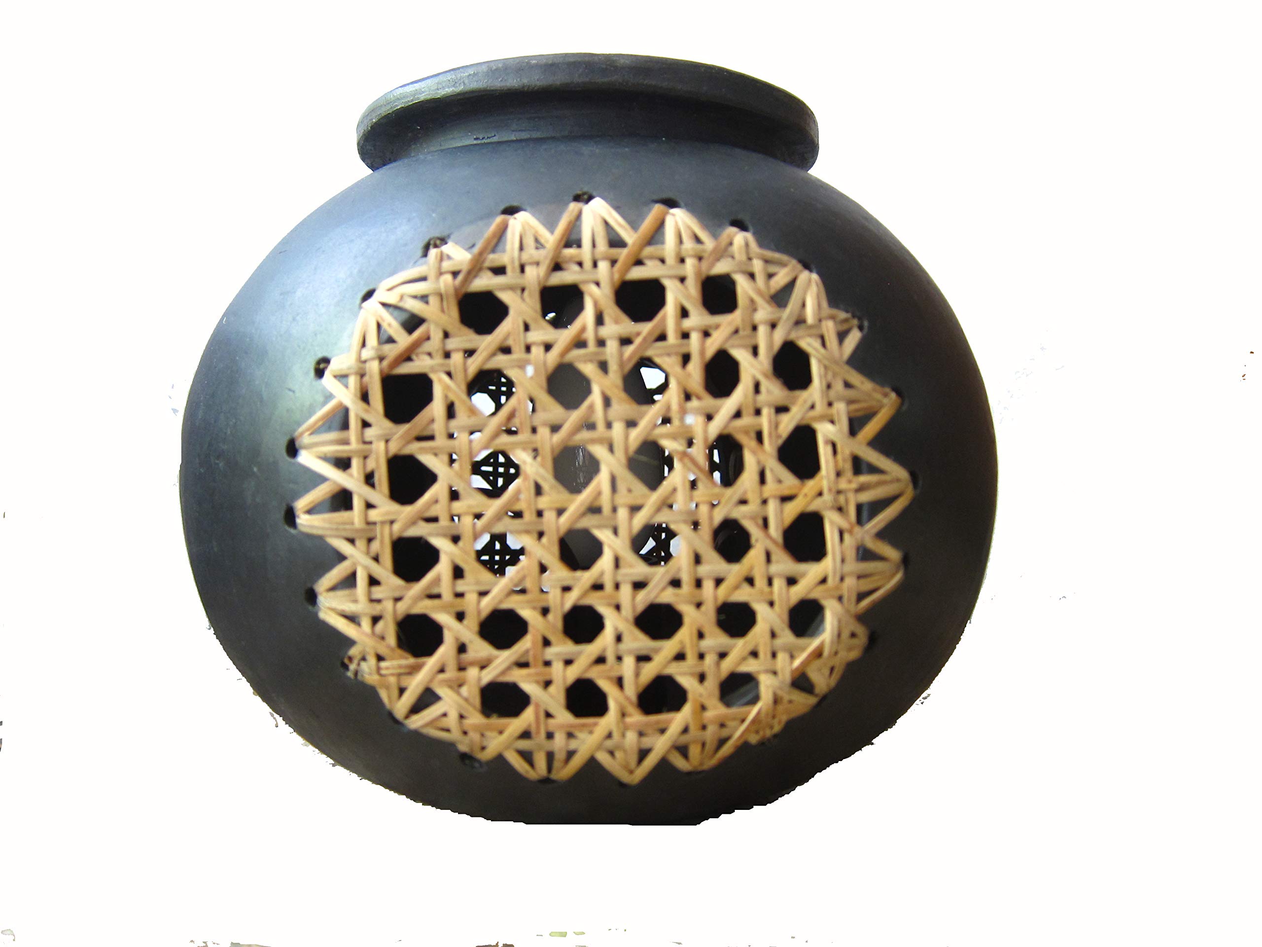 Manipur Black Pottery Serpentine Clay Handcrafted Indoor Specialty Oval Lighting (Width = 7.5 inches Height= 7 inches)