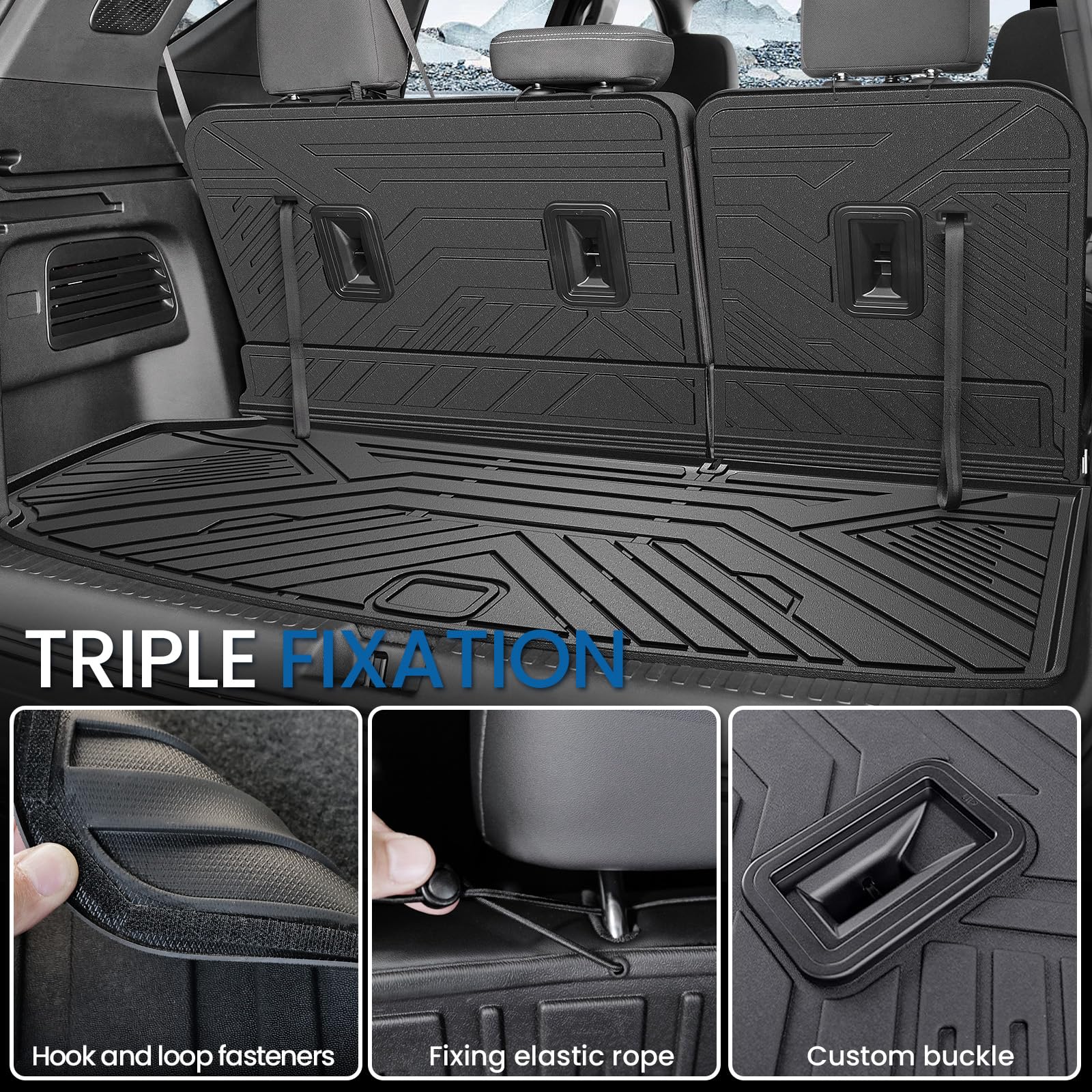 Floor Mats Set for 2024 2025 2026 Chevy Traverse & 2025 2026 Buick Enclave 7 Seats Captain Chairs, TPE All Weather Cargo Liner Trunk Mat Door Sill Guards Car Accessories