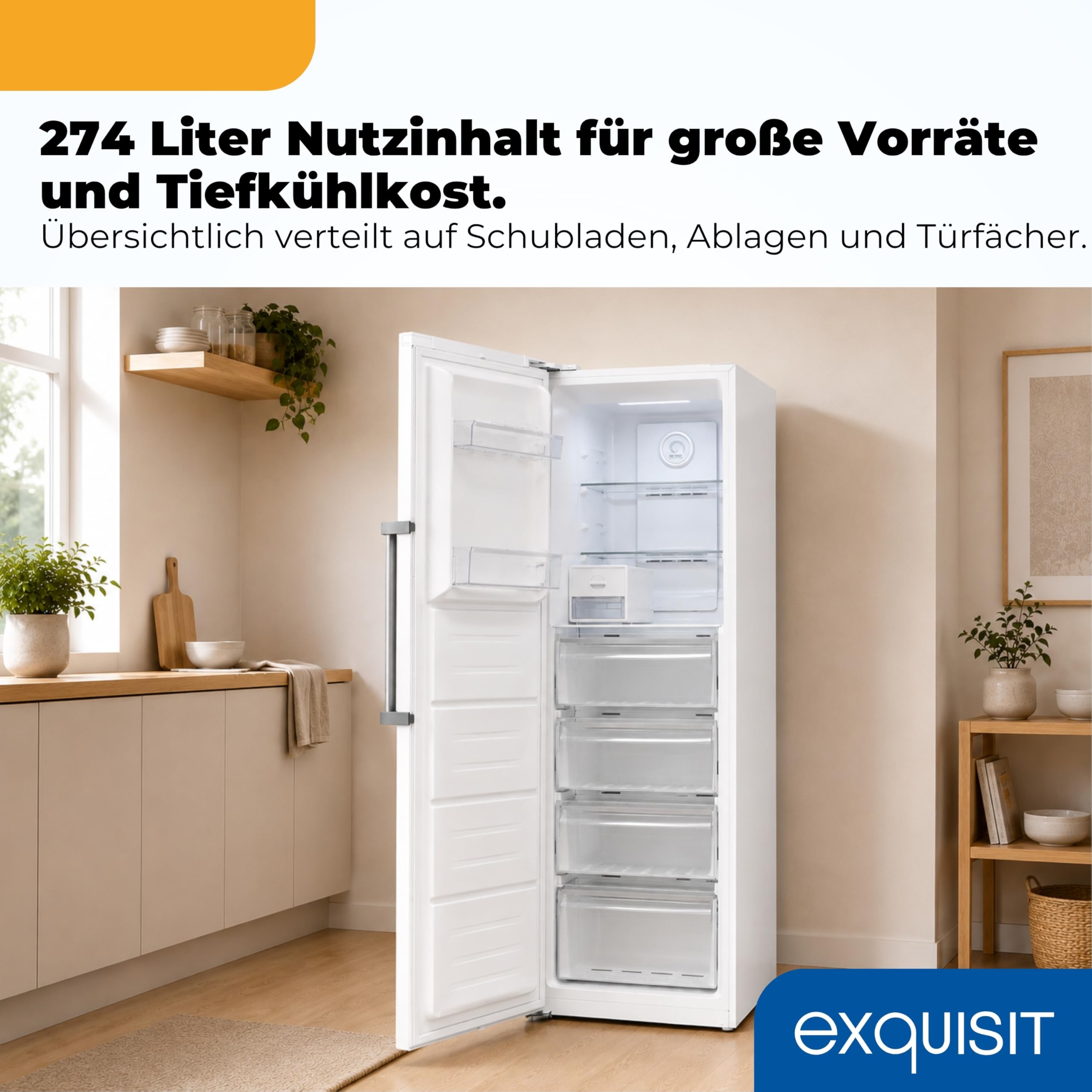 Exquisit Gefrierschrank 274 l No Frost | Energieklasse C | Schnellgefrieren | digitale Temperaturanzeige | LED-Beleuchtung | GS5295-NF-H-040C weiss | Weiß