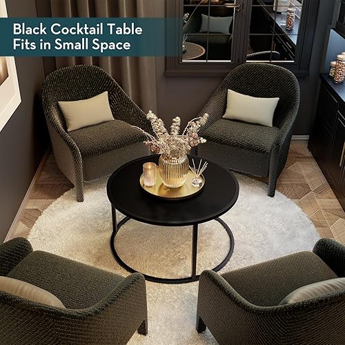 Miniatura 5 de SAYGOER Mesa auxiliar redonda pequeña, mesas de centro negras para sala de estar, mesa central moderna para espacios pequeños, oficina en casa,