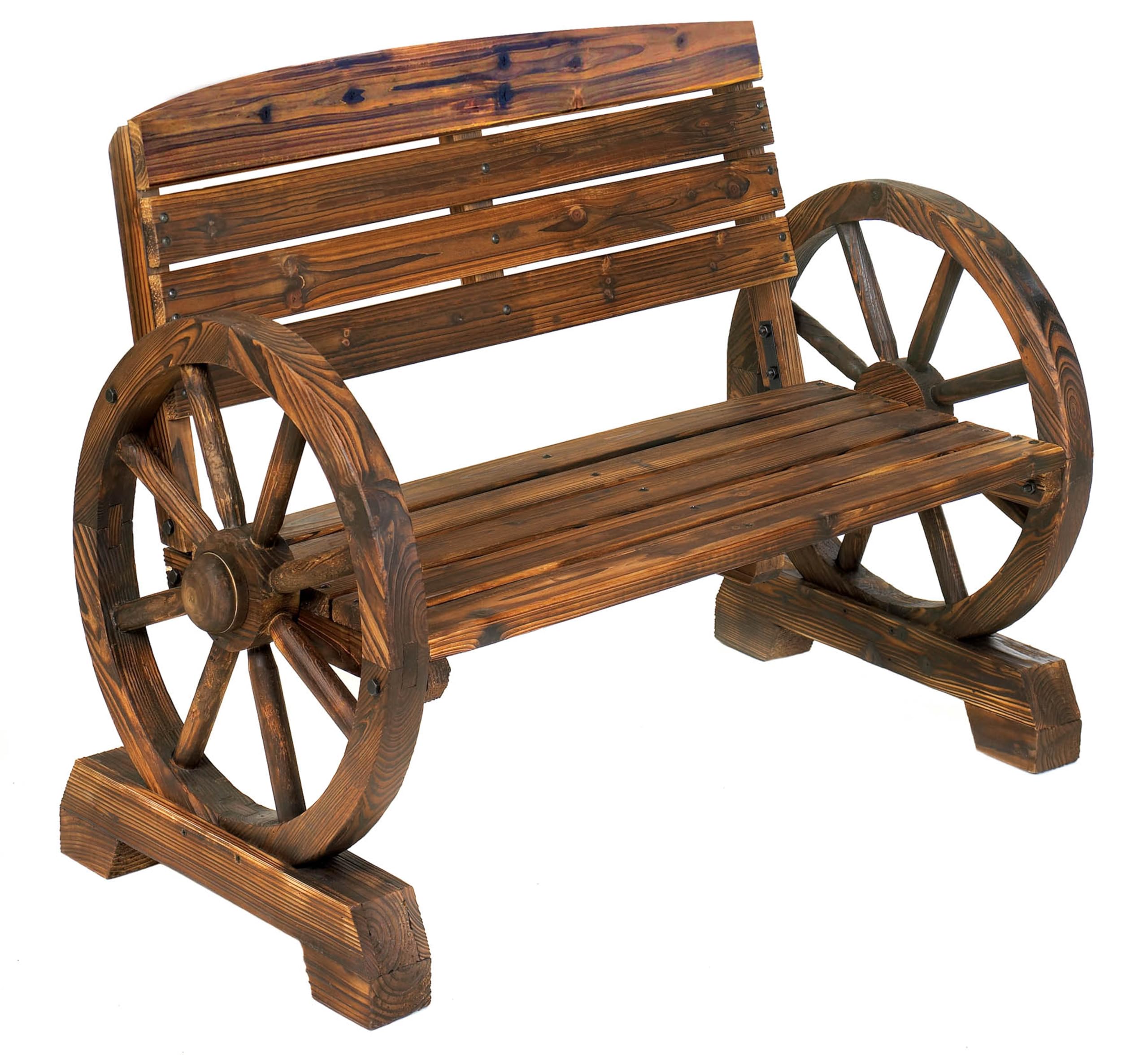 Zingz & Thingz Rustic American Old West Outdoor Home & Garden Wooden Wagon Wheel Bench, 42.25x21x31, Brown