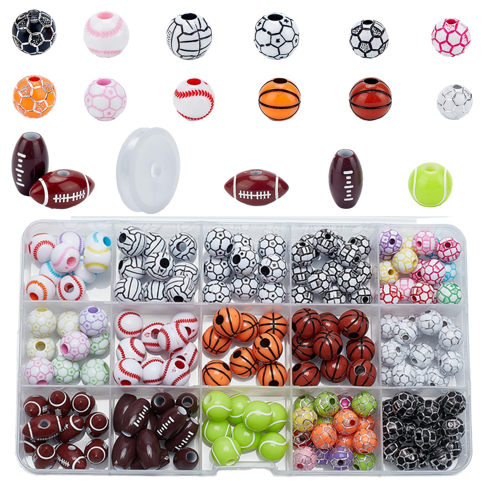 Perles de balle de sport en acrylique pour créer des bracelets de baseball et basket DIY
