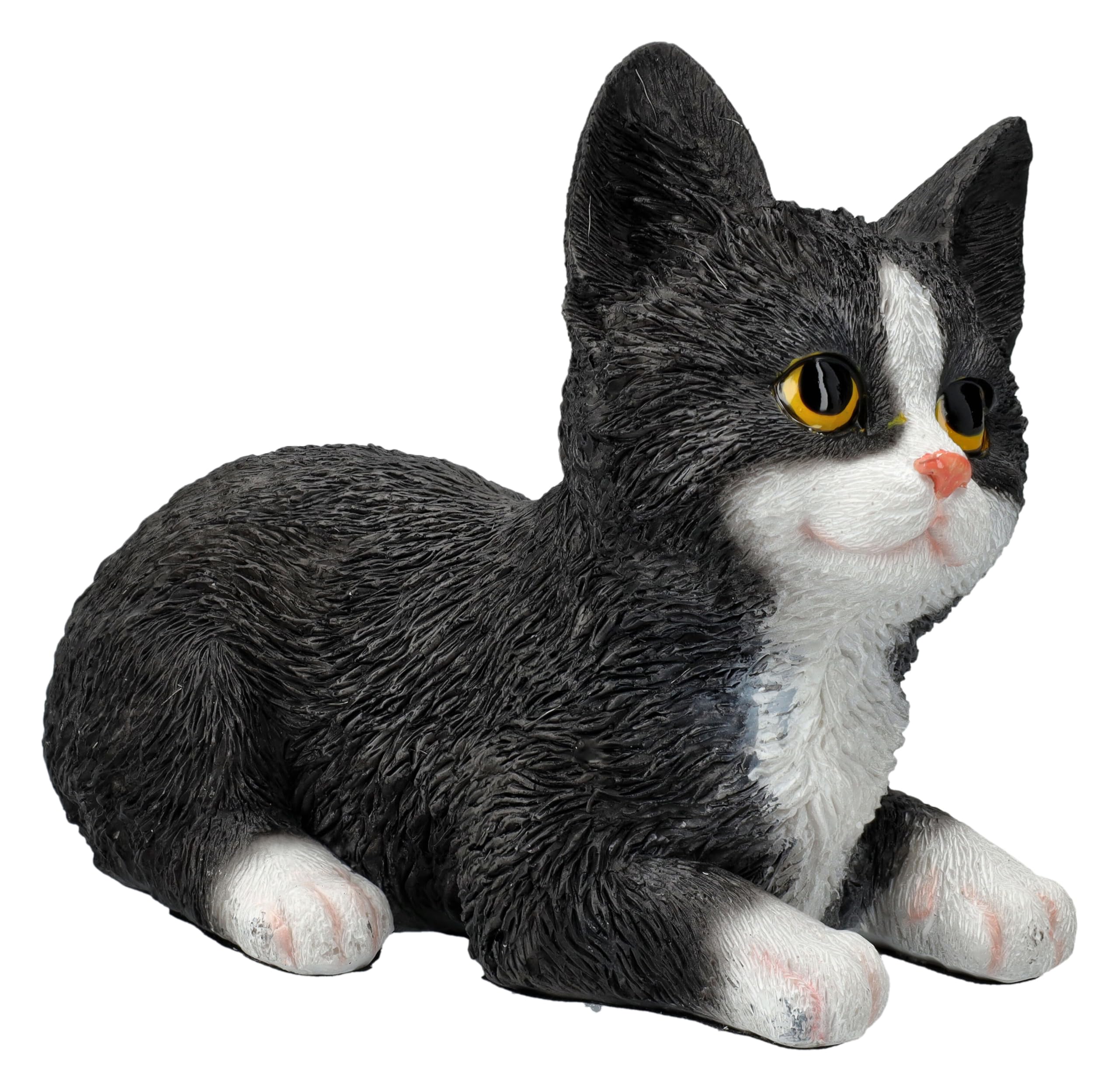 Figuren Shop GmbH Statuetta di gatto che gioca gattino – Figura decorativa gatto bianco e nero, 14 cm