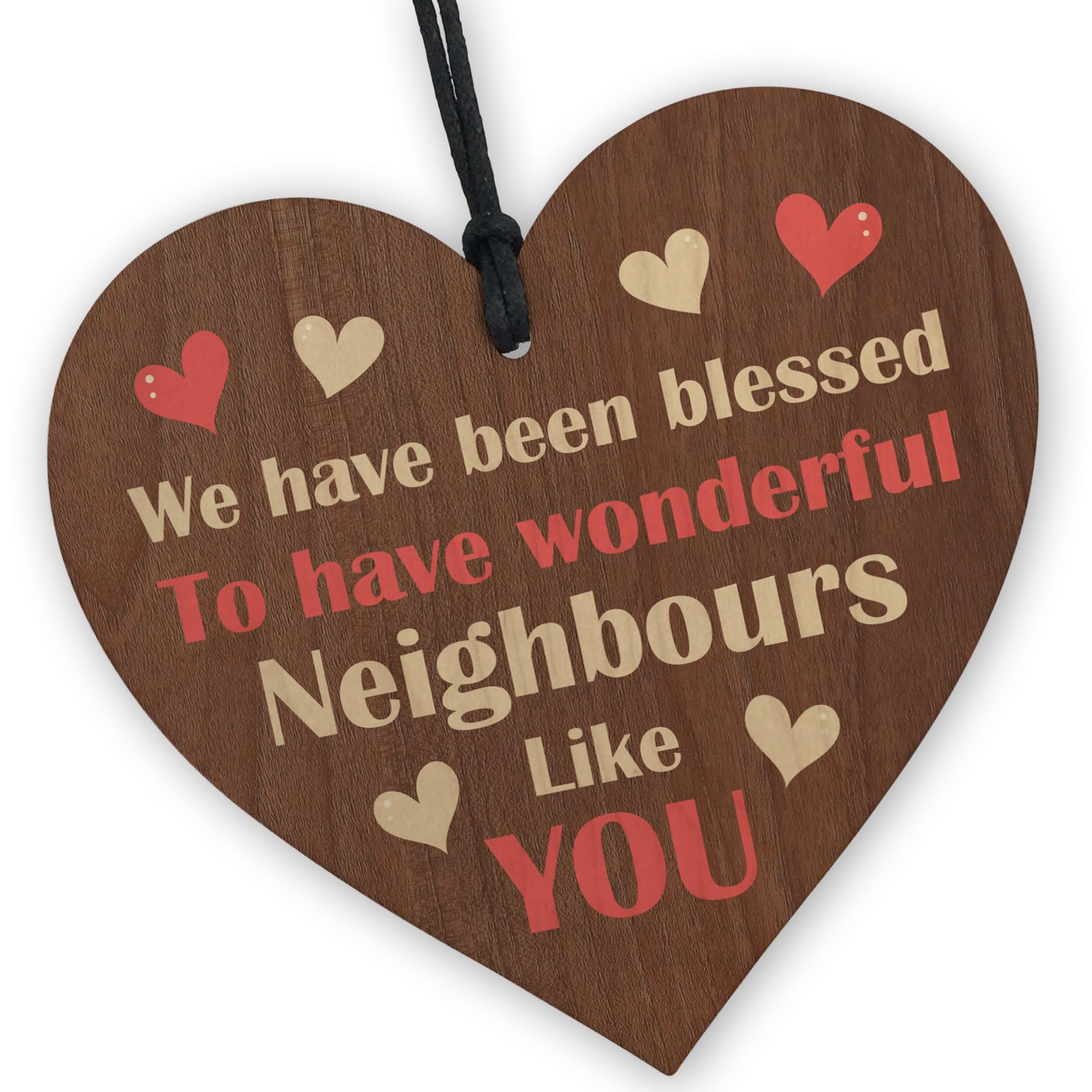 Red Ocean Neighbour Thank You Gifts - Neighbour Christmas - Friendship Gift For Neighbour - Wooden Hanging Heart Plaque - Best Neighbour Present