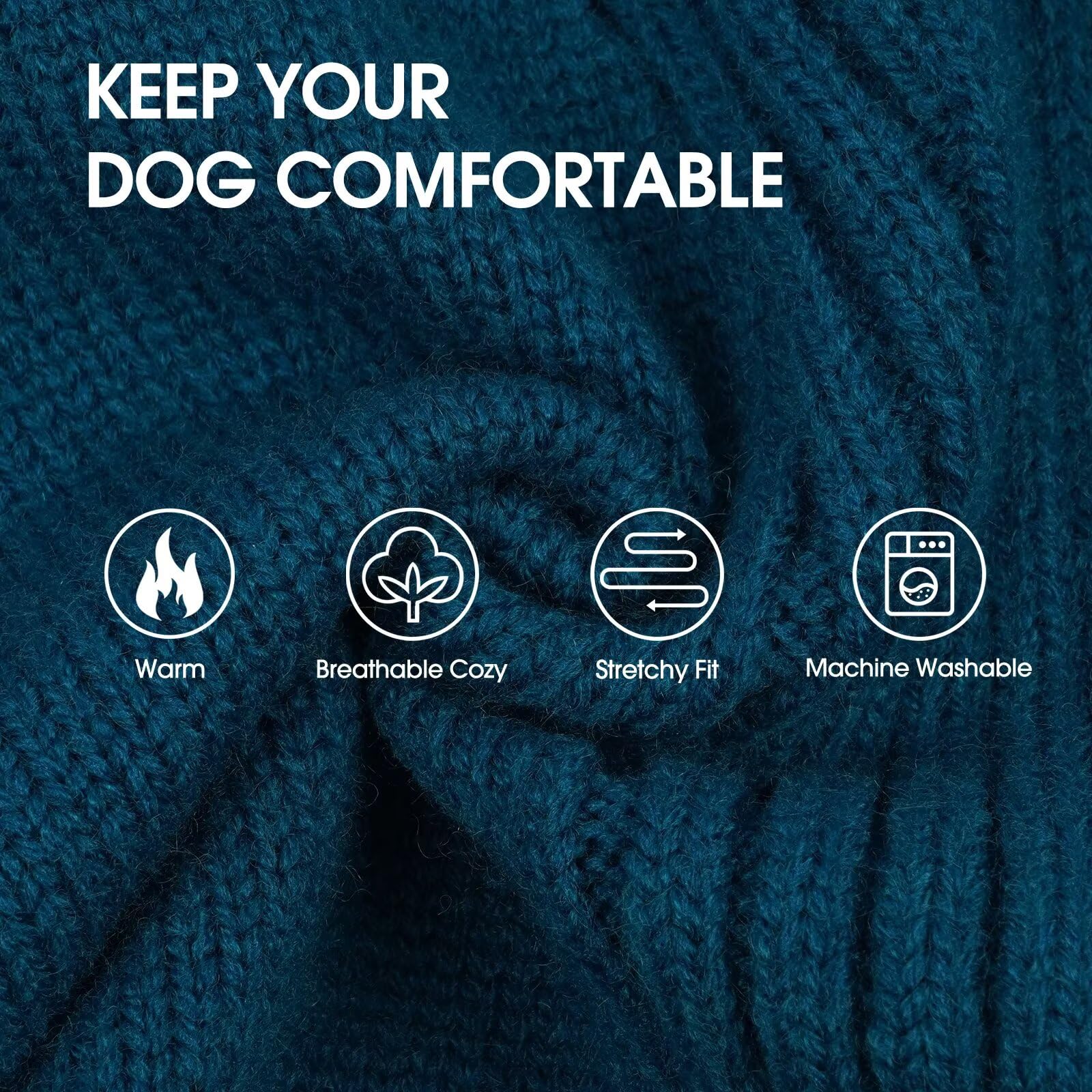 IECOii Great Dane Jumper,5XL Extra Large Sweater for Giant Breed Dogs in Winter,Turtleneck Cold Weather Knit Clothe,Machine Washable,Elastic Pullover Jumpers for Saint Bernard,Mastiff,Peacock Blue,5XL - Image 3