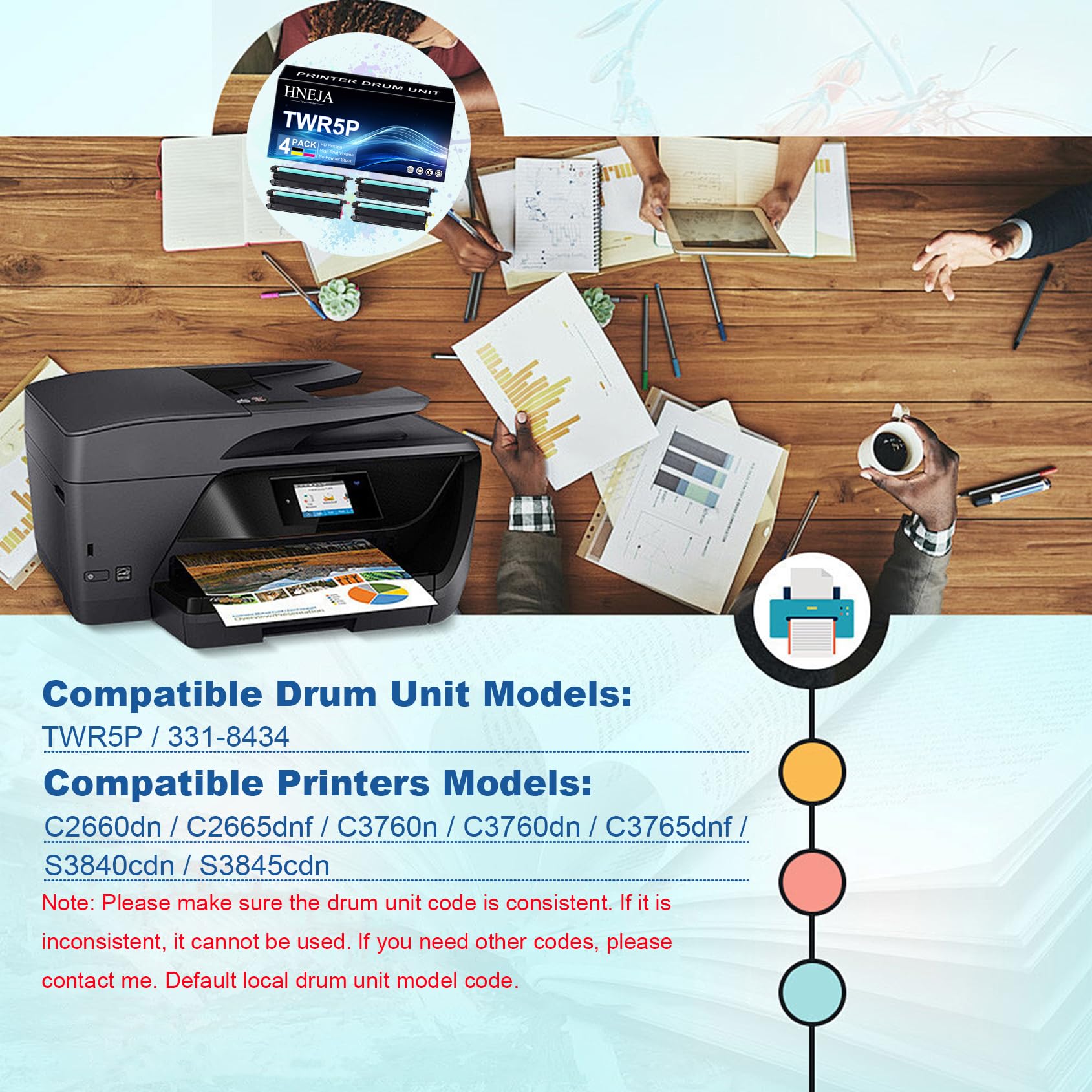 Unità Tamburo Ricambio TWR5P, Unità Imaging Compatibile 331-8434 per Dell C2660dn C2665dnf C3760n C3760dn C3765dnf S3840cdn S3845cdn Stampante,Black-1 Pack