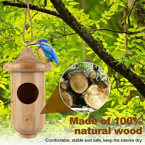 Miniatura 3 de Casa de colibrí para colgar en el exterior, regalo de colibrí de madera, paquete de 3 con cuerdas de cáñamo, regalos de jardinería, casas de