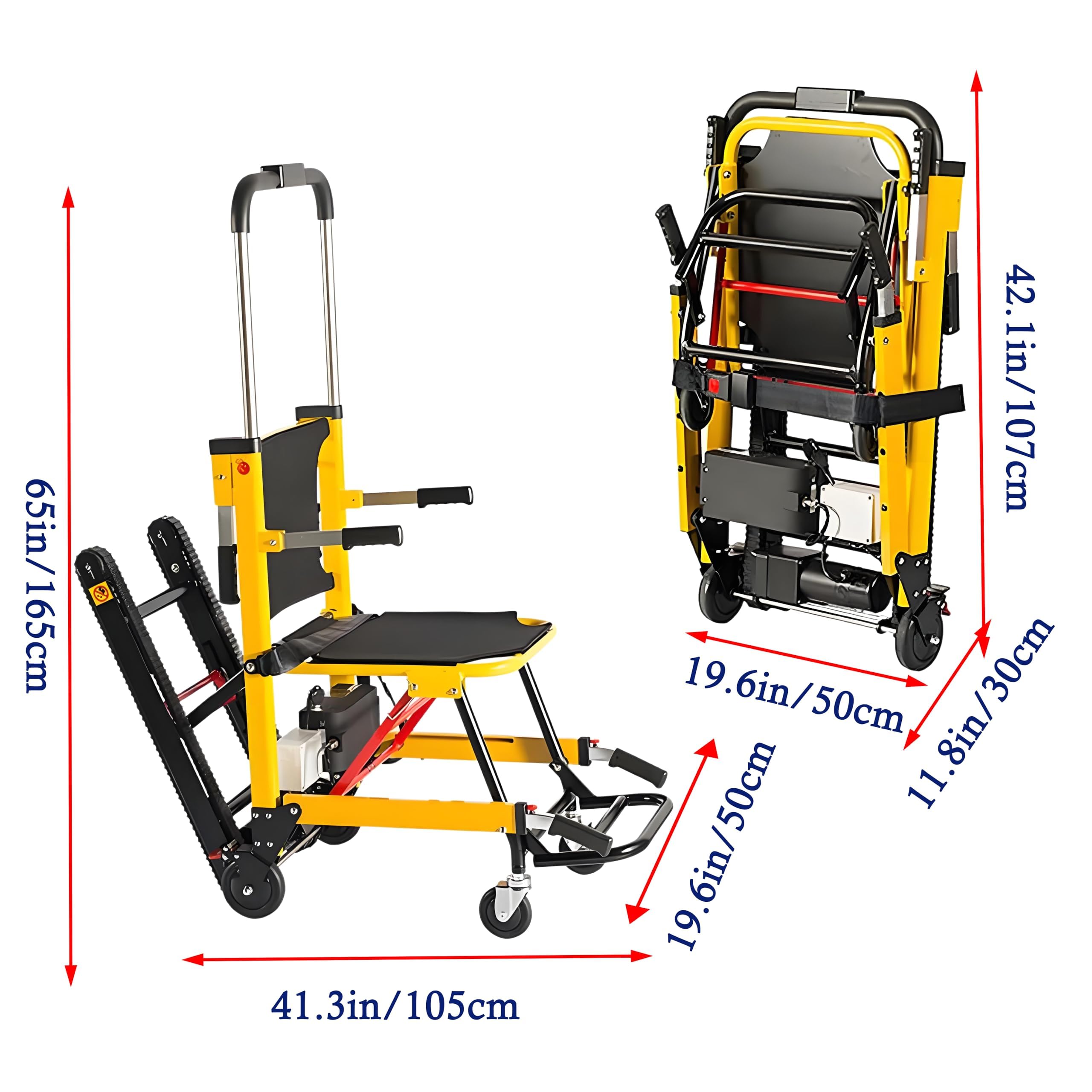 Sedia a rotelle elettrica per anziani, corrimano, sollevatore per scale portatile aiuto trasporto pazienti disabili con motori forti, giallo