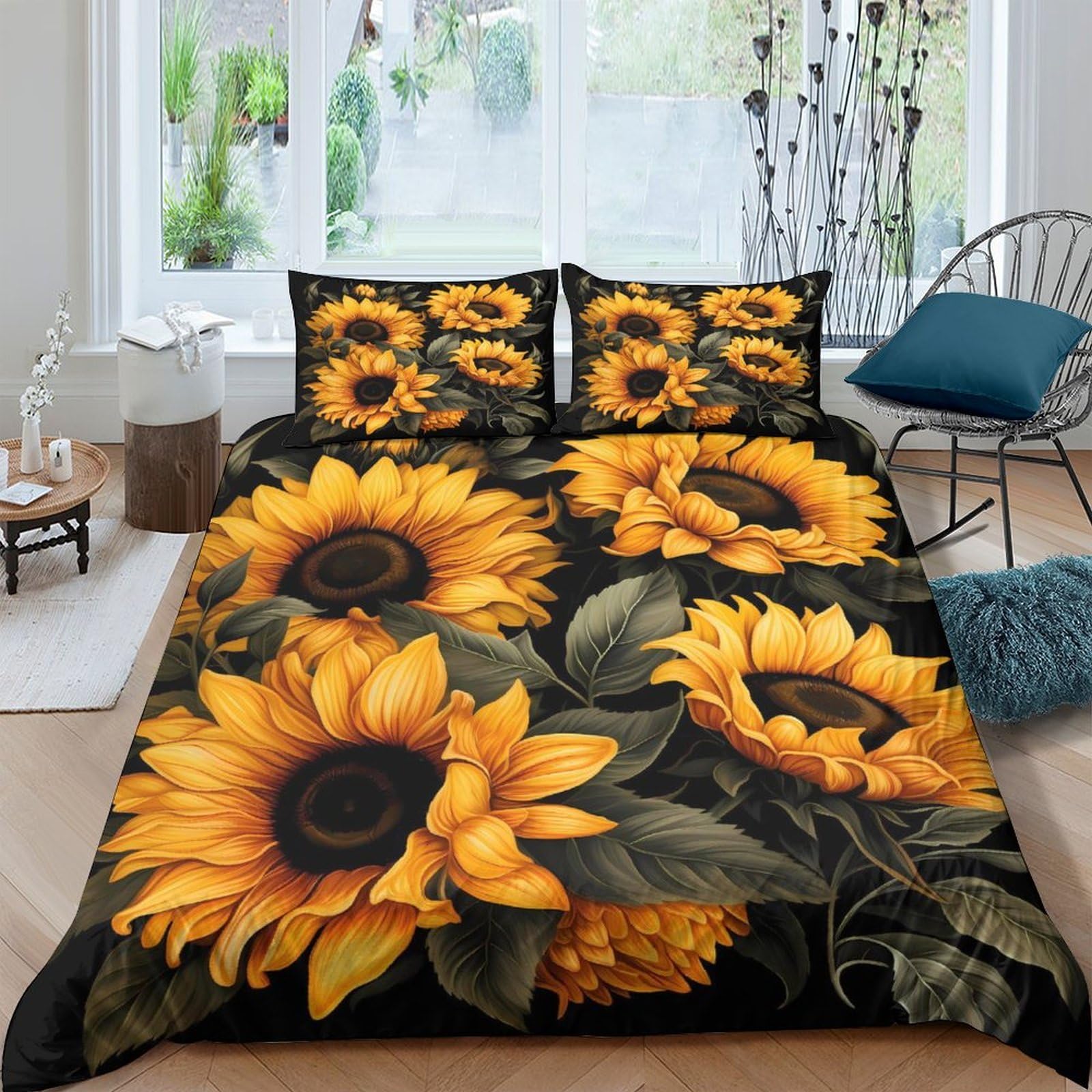Ctjqhvkz Style-8 3D Printed Sunflower Fitted Sheet Microfiber Soft Yellow Floral Mattress Cover For Bedroom Guest Room Easy Care Single（135X200cm）