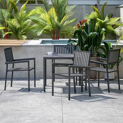 Miniatura 2 de Flash Furniture Harris Commercial - Juego de 4 sillas de metal respaldos y asientos mesa cuadrada con parte superior de resina de polietileno 5