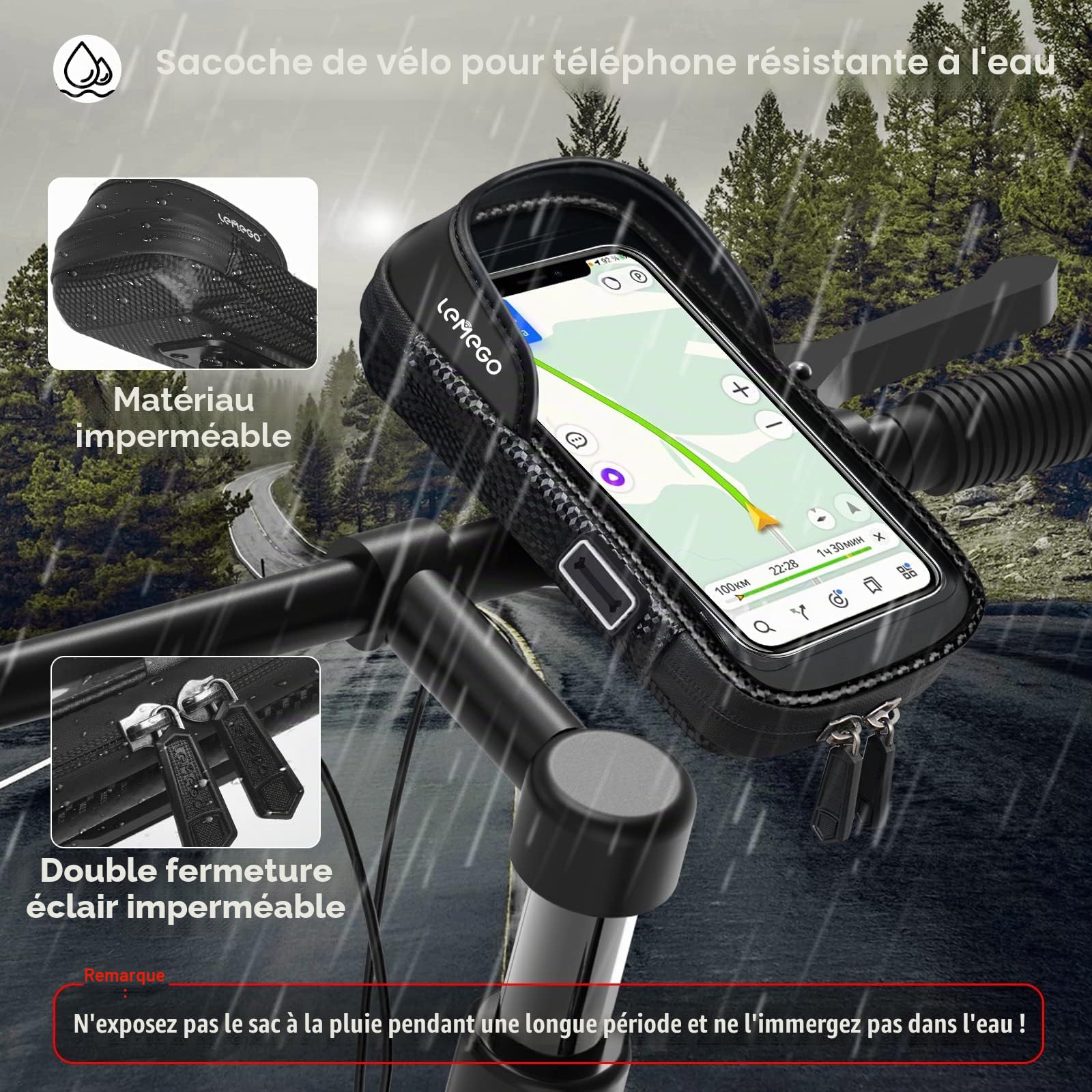 Support Téléphone Vélo Etanche, Sacoche Vélo Guidon Cadre Porte Telephone Velo VTT Trottinette Electrique Rotation 360 avec Espace Rangement Ecran Tactile pour Smartphone sous 7 Pouces