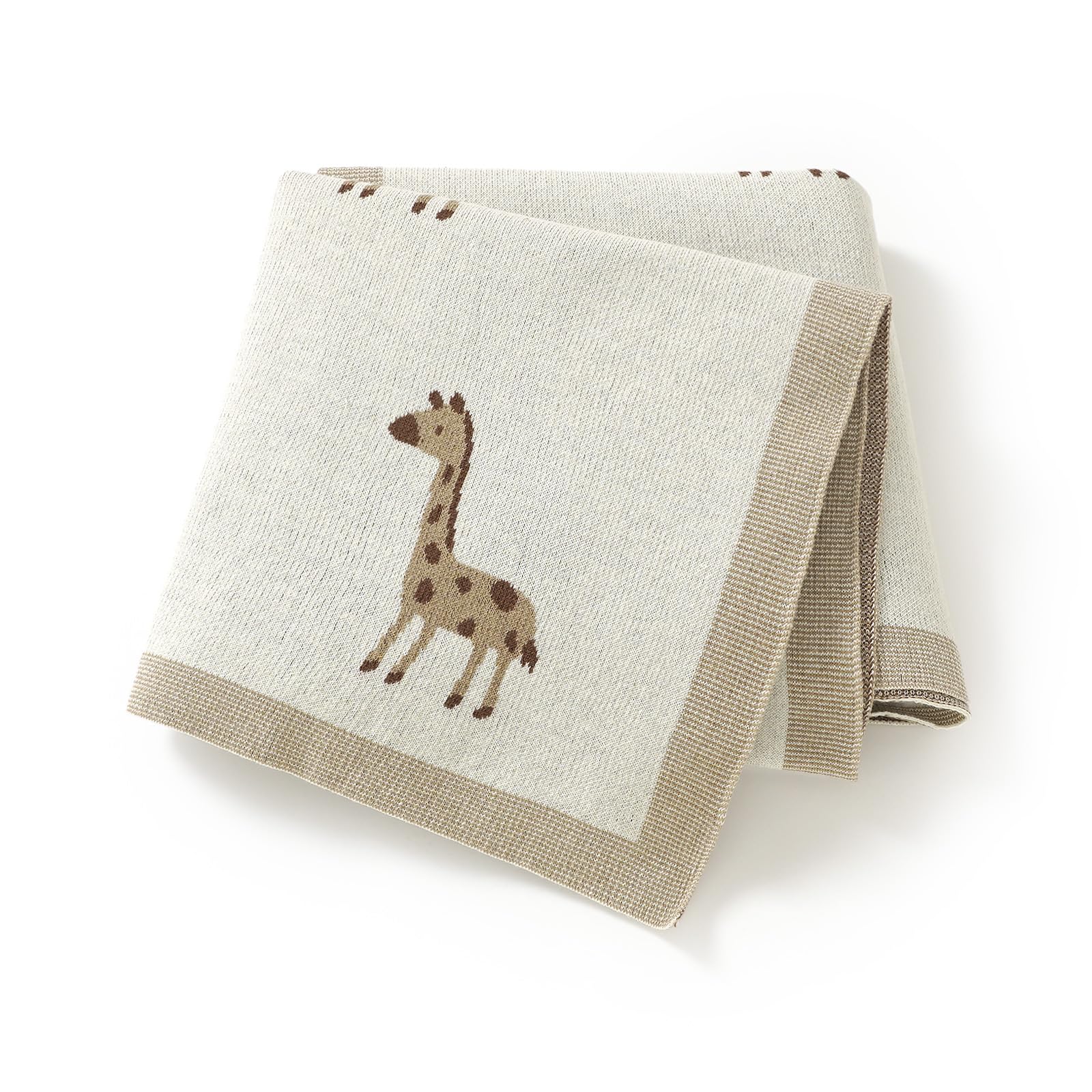 LAWKUL Baby Blanket, Organic Cotton Knitted, Giraffe Pattern, 100x80cm, Soft Newborn Receiving Blanket for Boys and Girls (White)