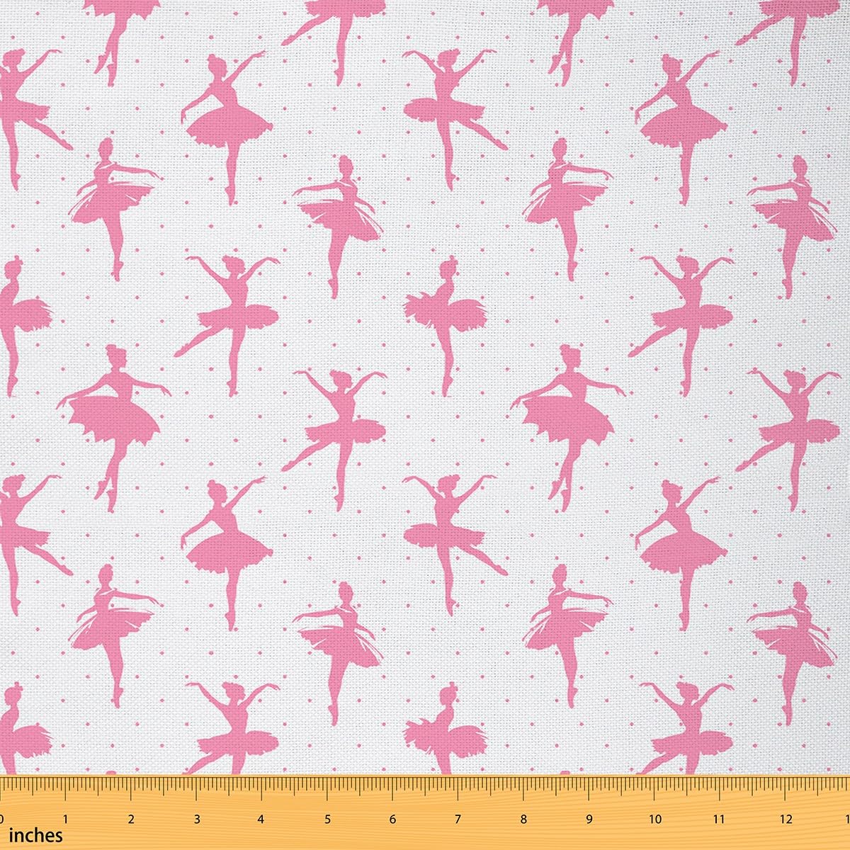 Ballet Girls Fabric by The Yard Hand Painted Ballet Dancer Pink Silhouette Craft Hobby Fabric for Kids Teens Adults Dancing Pose Polka Dot Decorative