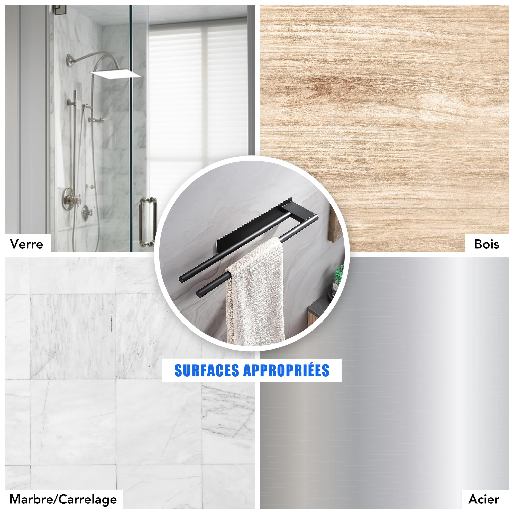 LD3W Porte-Serviette En Acier Inoxydable Noir, Résistant à La