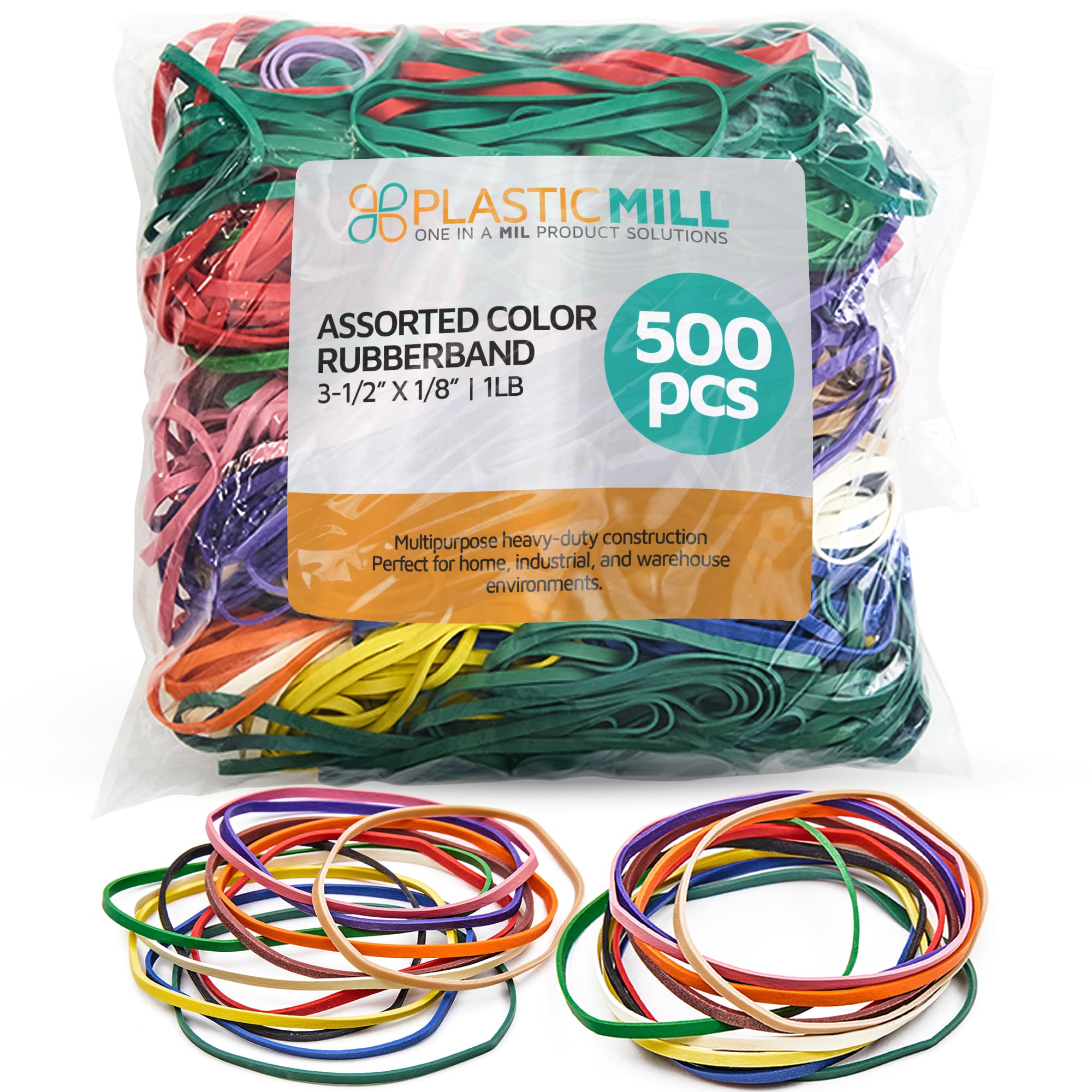 PlasticMill Rubber Bands Assorted Colors - Size 33 (3 1/2" x 1/8") - #33 Colored Rubber Bands Office Supplies - Strong, Elastic Bands for Crafts,