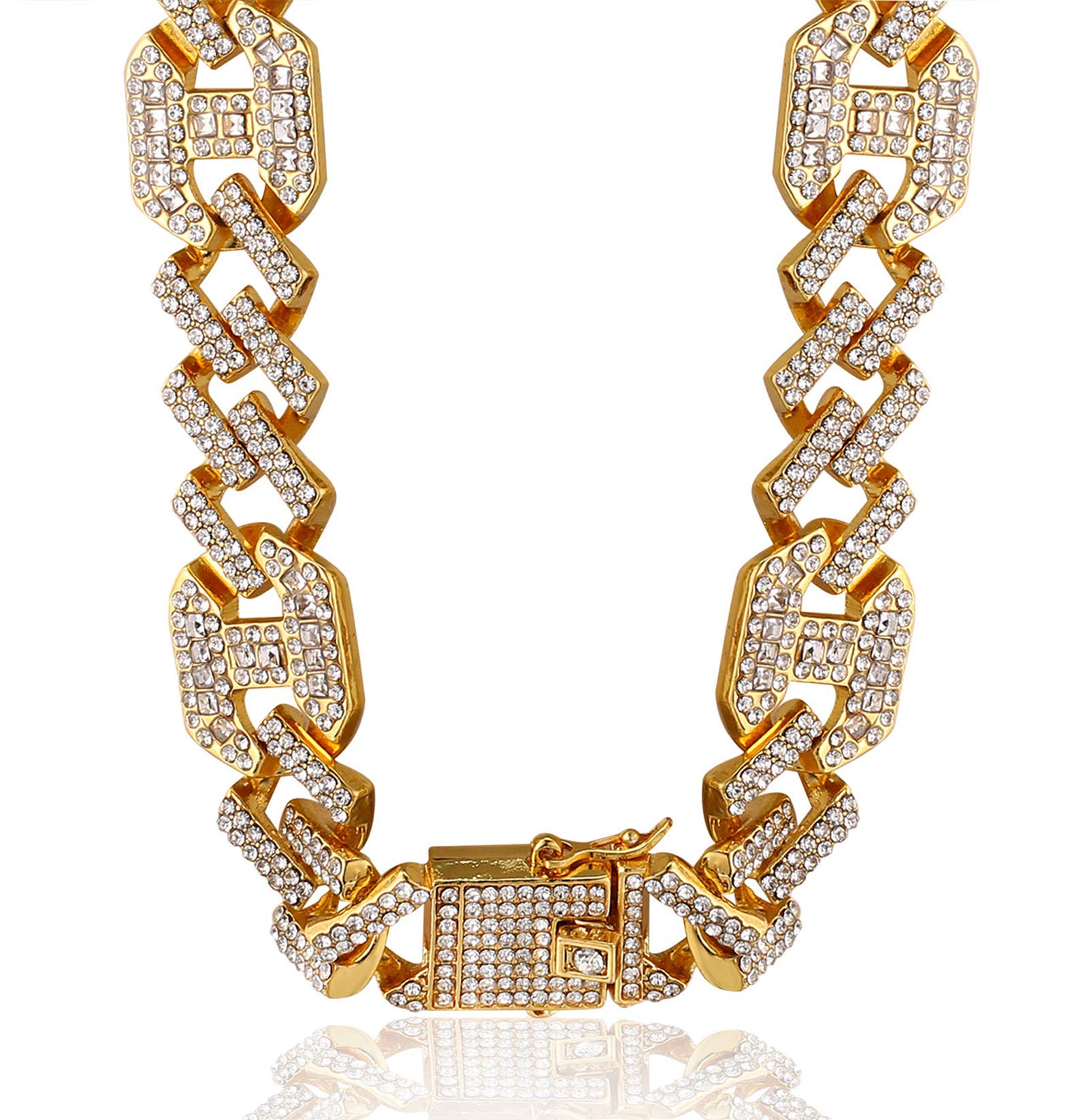 HALUKAKAH Cadena de Oro para Hombres Iced out,17MM Cadena Cubana Miami 18k Real Oro/Oro Blanco Platino Chapado Collar Gargantilla Pulsera,Diamantes Completos,Regalo para él