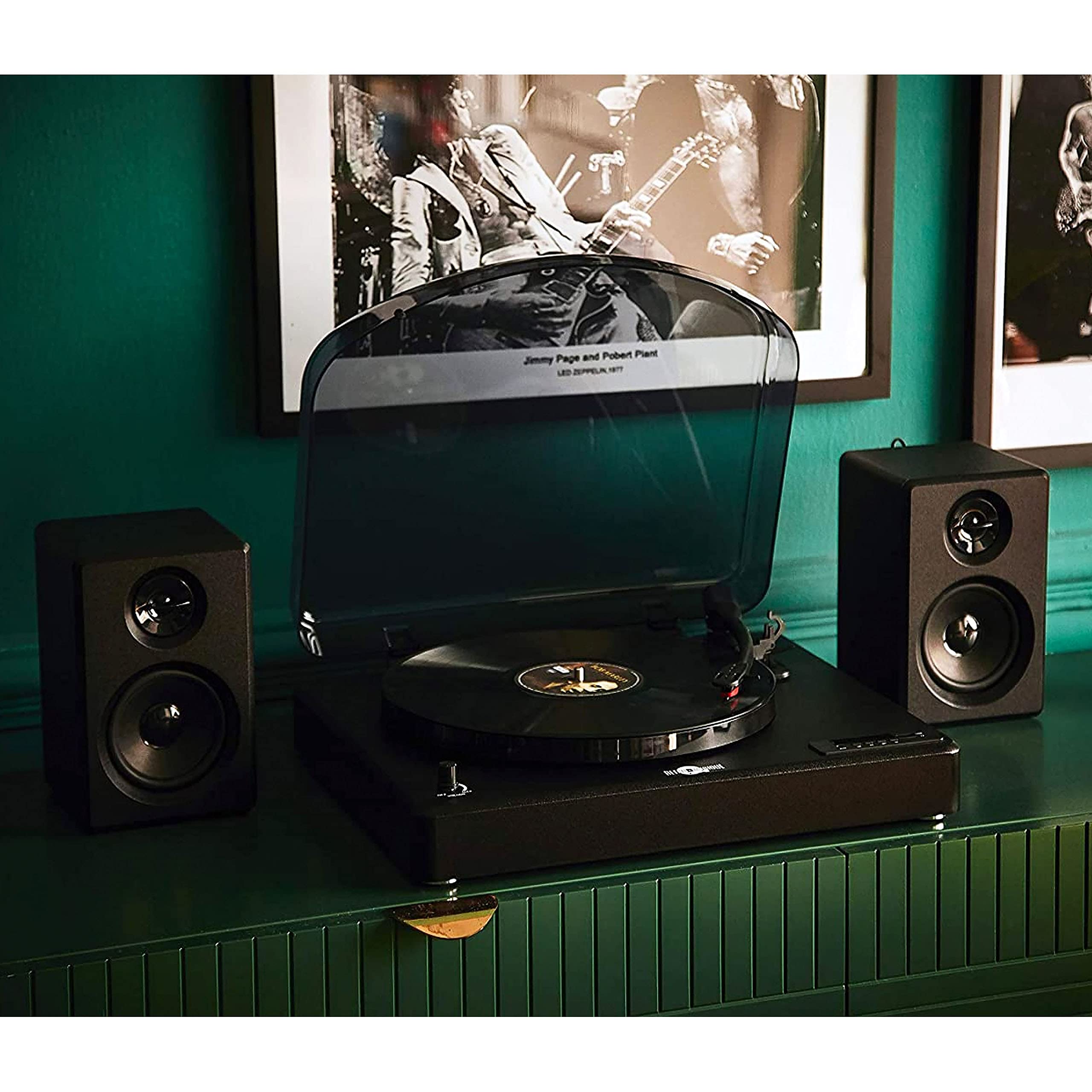 NEW Retro Musique Bluetooth Table Top Turntable/Record Player In Wood