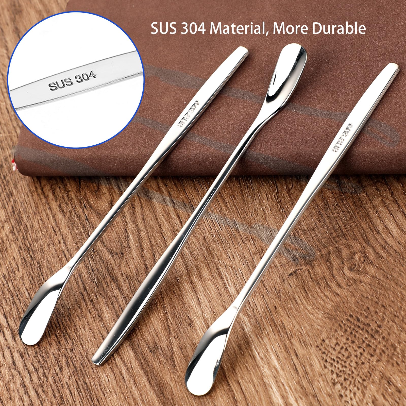 Lot de 4 cuillères à mélanger longues en acier inoxydable - 15,2 cm - Argenté - Tendance