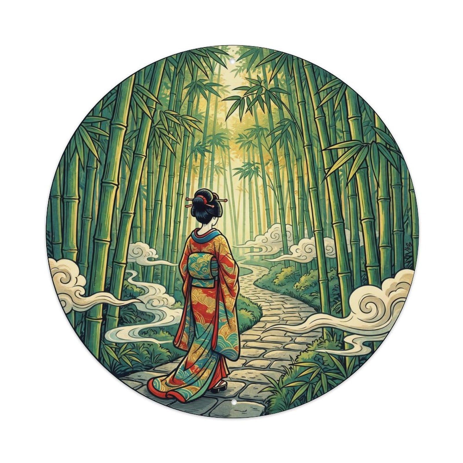 Japanese Geisha Bamboo Forest Depth Serenity Metal Tin Sign