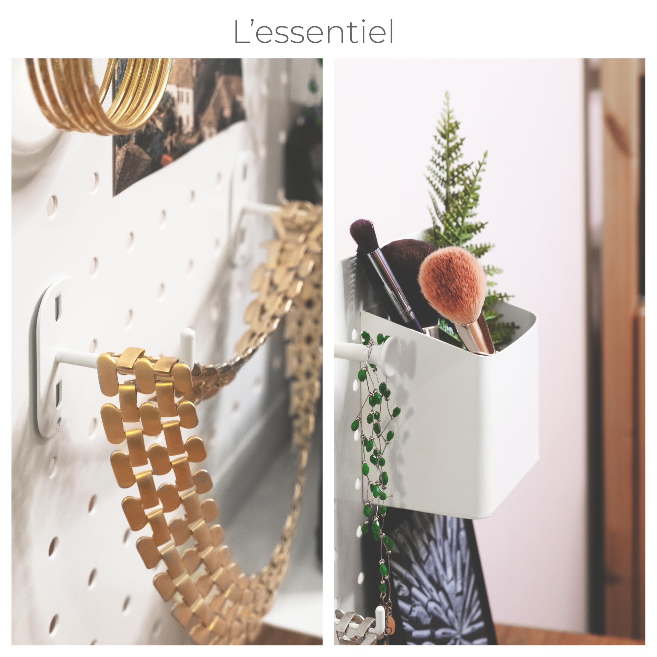 L'essentiel Home and Office - Pannello forato in metallo autoportante con accessori e supporto (bianco, 37 x 37 cm)