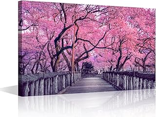 TISHIRON Pink Cherry Trees Blooming Pictures for Living Room Japanese Sa...