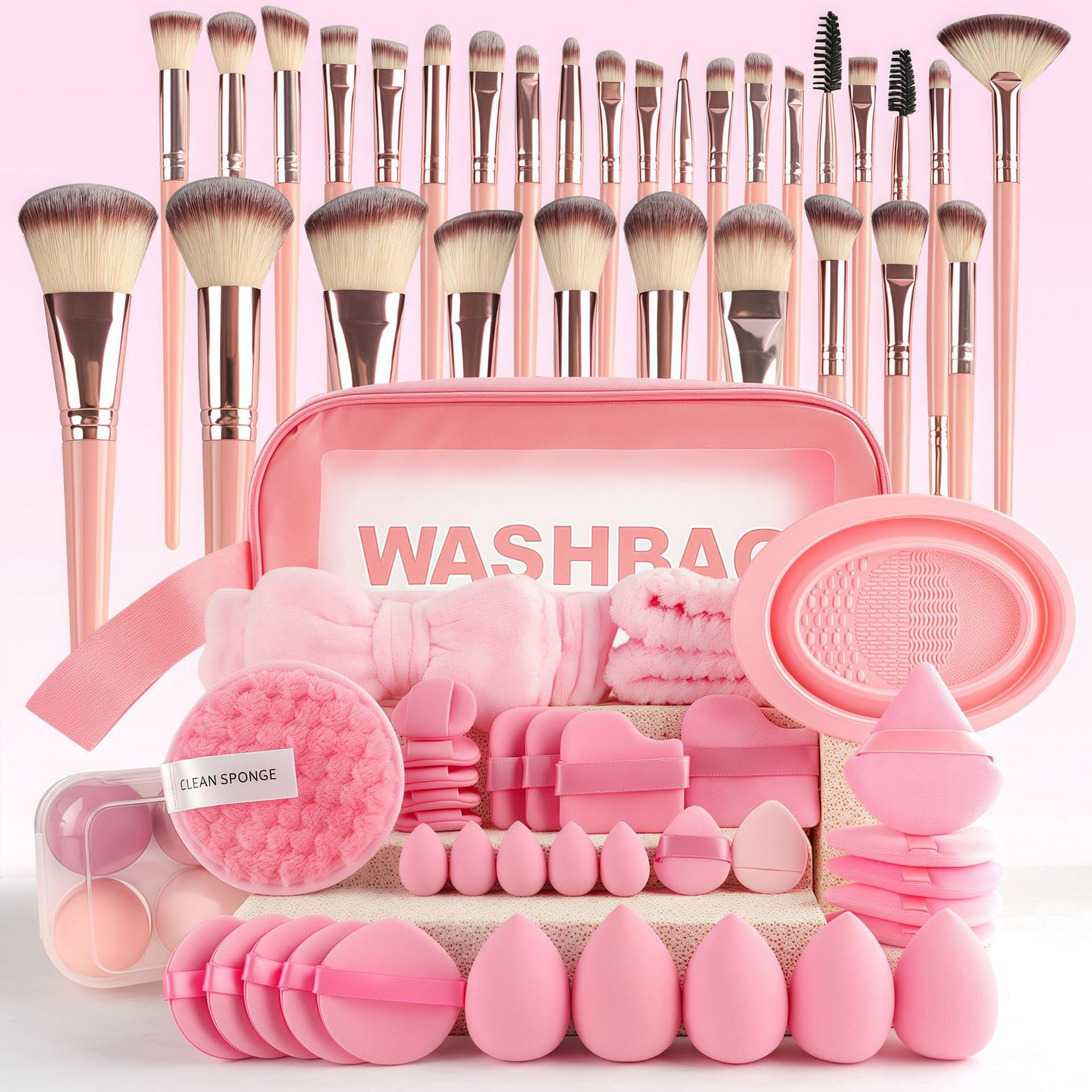 Set di 67 pennelli professionali da trucco e kit per la cura della pelle, set completo di strumenti per il trucco con spugne cosmetiche, borsa portaoggetti, fascia per fondotinta, cipria, correttori