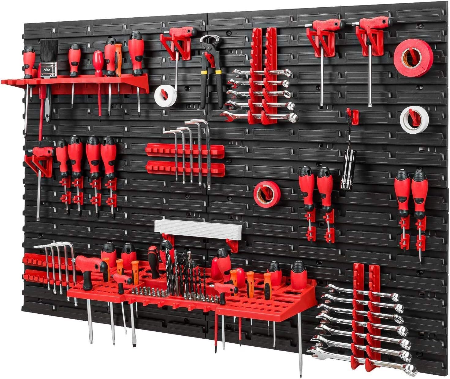 WALL MOUNTED TOOL PEG BOARD SET GARAGE STORAGE BINS WORKSHOP RACK SHED ORGANISER 50 MODELS VARIOUS SHAPES AND LAYOUTS SMALL MEDIUM LARGE (Model 1)