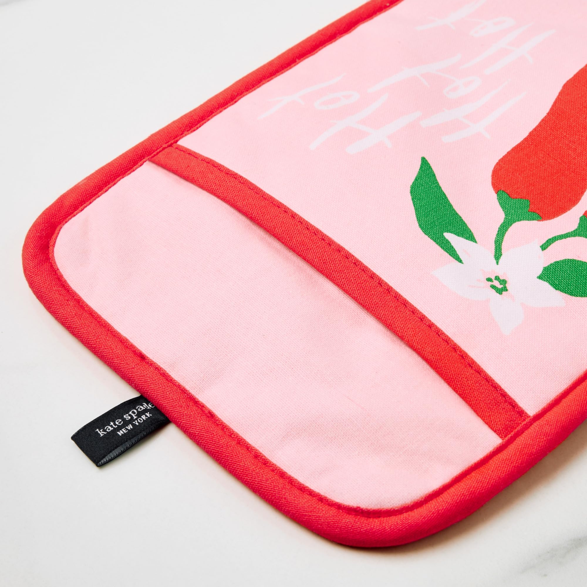 KATE SPADE NEW YORK Hot Hot Peppers Topflappen, hitzebeständig, 100% Baumwolle, Rot/Rosa, 17,8 x 25,4 cm, 2 Stück