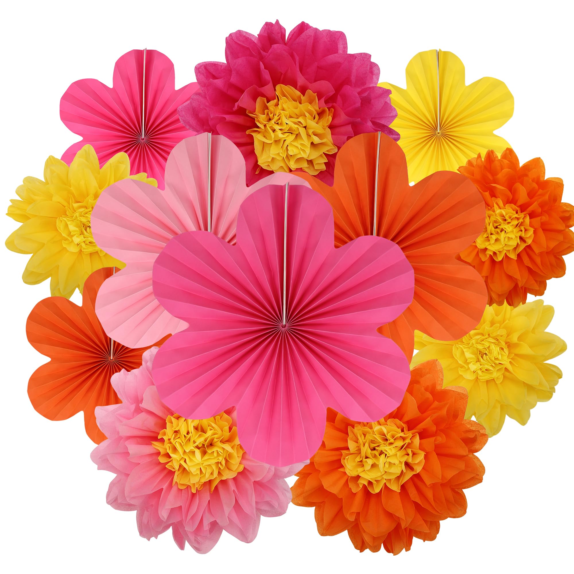 BestoFun 12PCS Paper Flowers Fans Orange Yellow Party Decorations Tissue Paper Flowers Decorations for Girl Groovy Birthday Baby Shower Wedding Bachelorette Room Wall Hanging Décor — image 1
