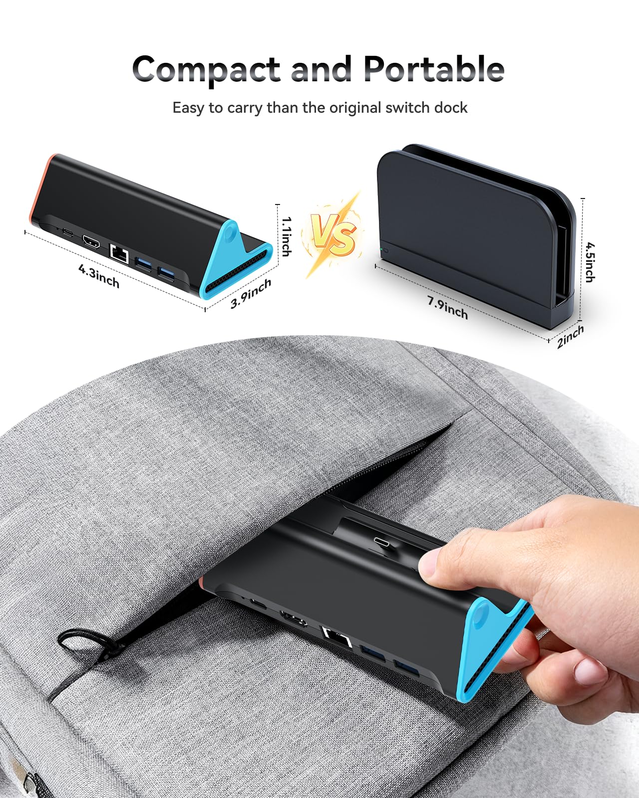 Switch 2 Base de TV con HDMI 4K a 60Hz 2.0A, 2 puertos USB 3.0, puerto LAN Ethernet, interruptor 2 TV PD 100W adaptador de corriente para juegos y carga