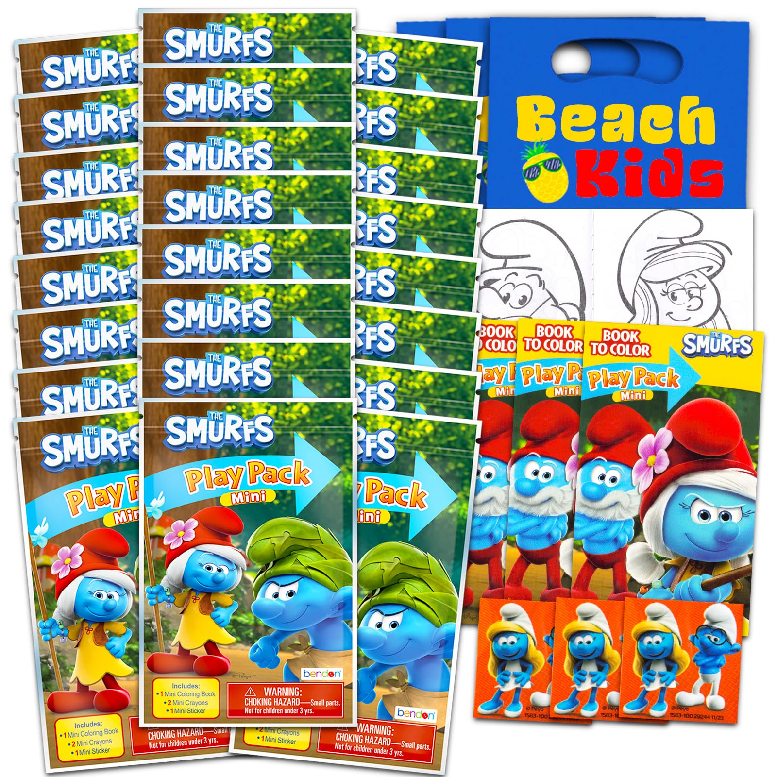 Disney Smurfs Mini Party Favors Set for Kids - Bundle with 24 Mini Smurfs Grab n Go Play Packs with Coloring Pages, Stickers and More (Smurfs Birthday Party Supplies)