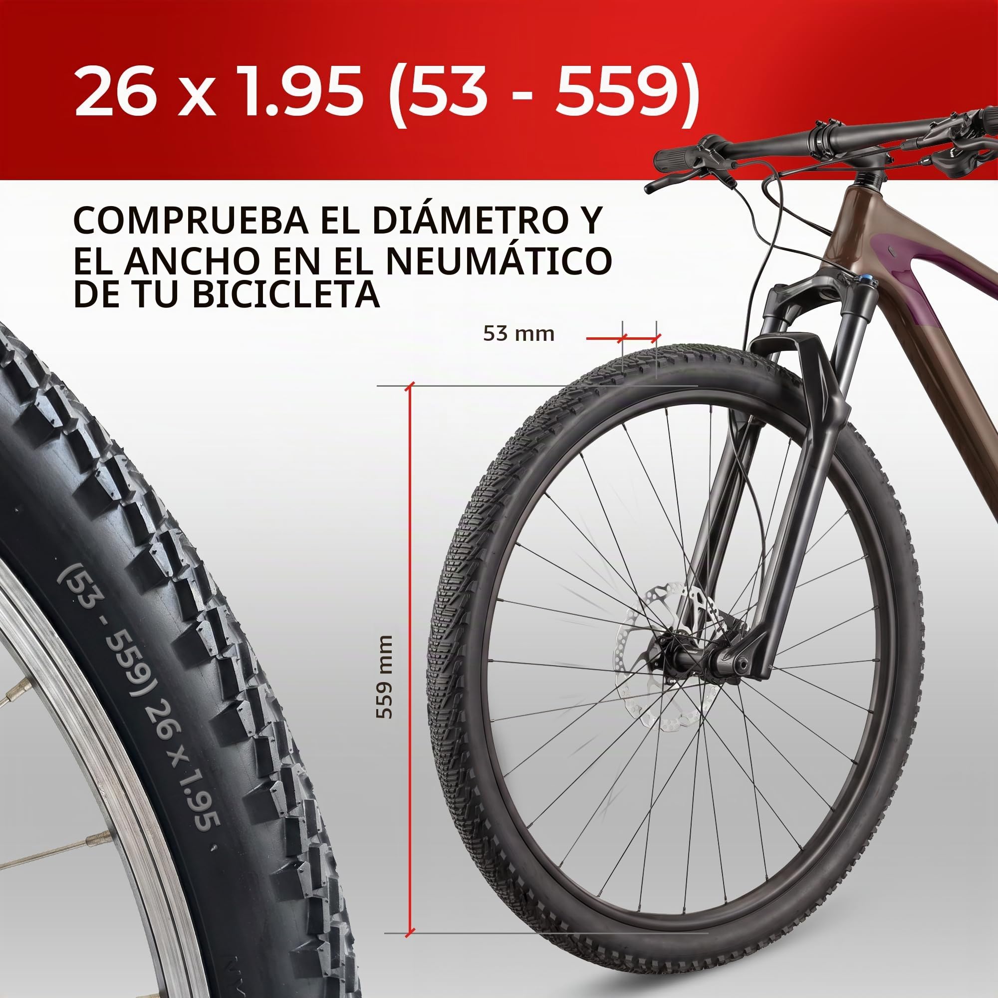 Fincci Cubierta Bicicleta 26x1.95 53-559 Plegable con Protección 3mm