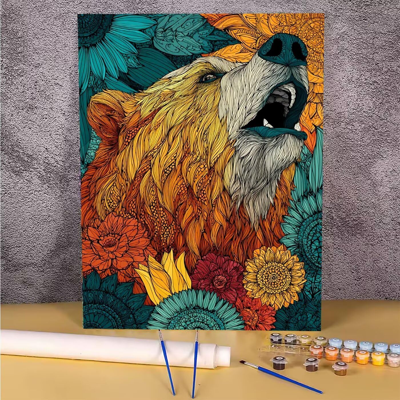 Couleur Peinture Numero Adulte Enfant avec Cadre, Peinture par Numéro Animal Paint by Numbers Kit, Numero d'art avec 3 Pinceaux et Acrylique Loisirs Créatifs Adultes, Decoration Maison 45x60 cm Q-1755