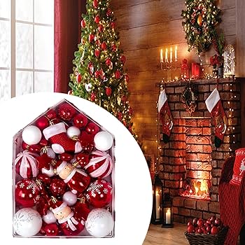 Amazon | Generic クリスマスツリー用豪華デコレーションセット, 赤白 Amazon | Generic クリスマスツリー用豪華デコレーションセット, 赤白
