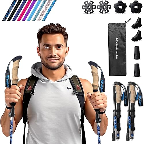 Miniatura 6 de Bastones de Senderismo para Hombre y Mujer - Bastones Plegables de 14.5" para Senderismo, Esquí Nórdico, Mochilero, Ejercicio y Viaje, Juego de 2
