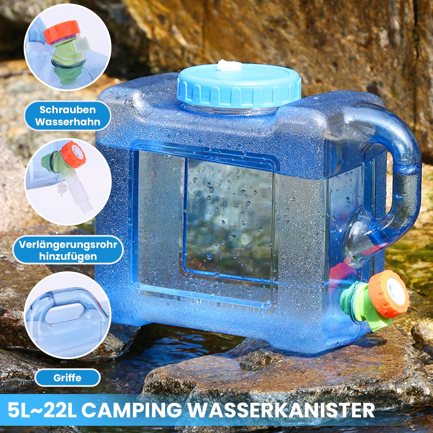 ISAKEN 7.5L Bidón Para Agua Con Grifo, Depósito De Agua Portátil Cubos De Equipo De Transporte De Lavado De Autos Para Viajes Camping Senderismo Al Aire Libre