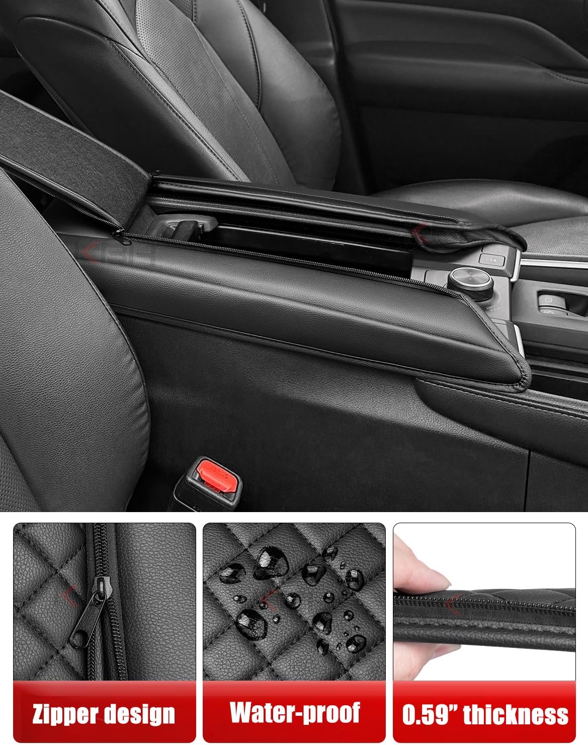 KBH Center Console Armrest Cover for Toyota Grand Highlander 2023 2024 2025 2026, PU Leather Interior Accessories, Customized Arm Rest Lid Protector, Zipper Closure, Anti-Scratch, Black
