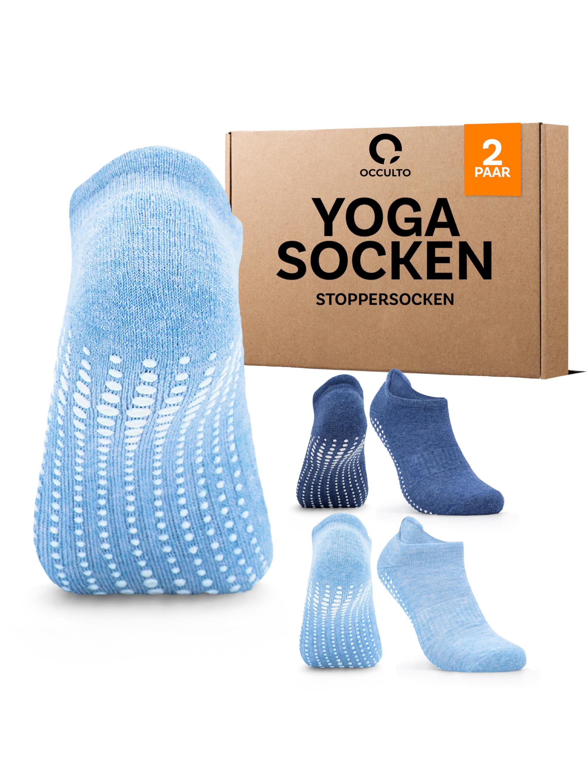 Occulto Damen & Herren Yoga Socken 2er Pack, 4er Pack (Modell: Mady)