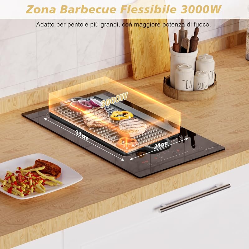 Disaenvir 2 égős indukciós főzőlap Flex Zone csatlakozóval, dupla 30 cm, 3500 W, 9 fokozat, Boost funkció, időzítő, gyerekzár, fekete