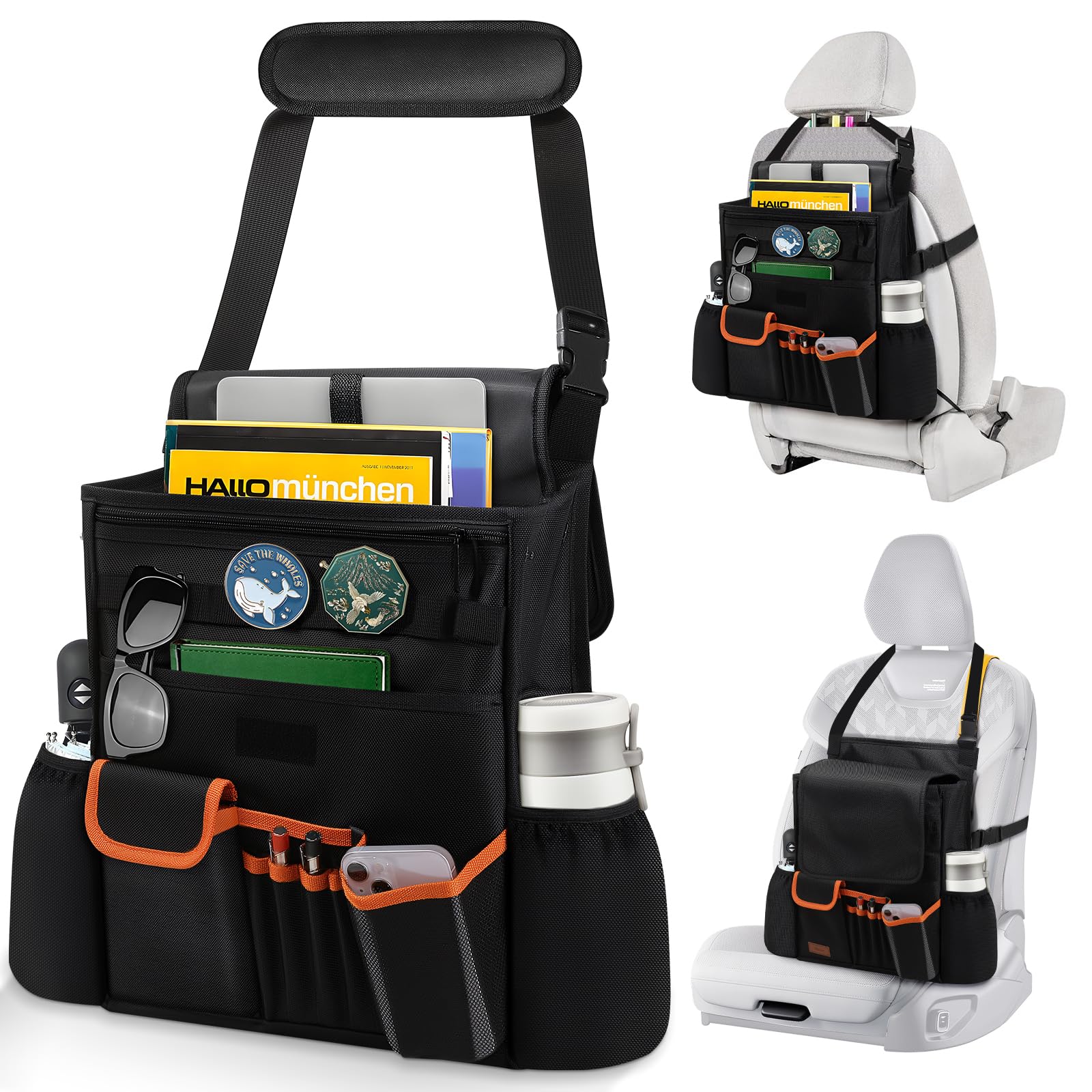 Autositz Organizer, RüCksitz, HäNge Auto RüCksitz Organizer Mit Mehreren FäChern Und Separater Tasche FüR Laptop, Mit Verstellbaren Gurten Und VerstäRkten Schnallen, FüR Autos, Lkws Und Transporter