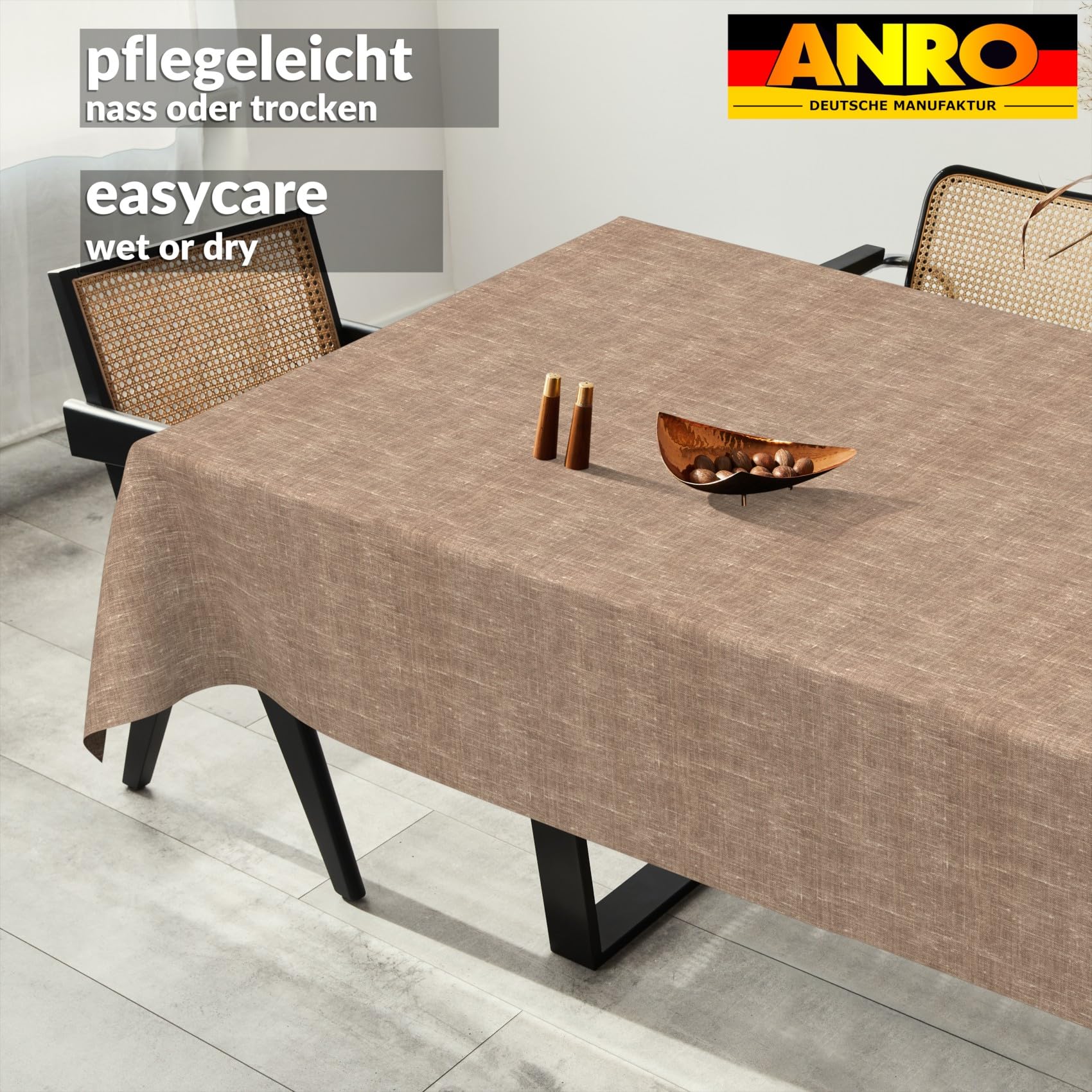 ANRO Nappe de Table 70% Coton 30% Polyester – Tissu Lavable, Anti-Taches, Bords Surjetés, Couleur Chocolat 200x140 cm