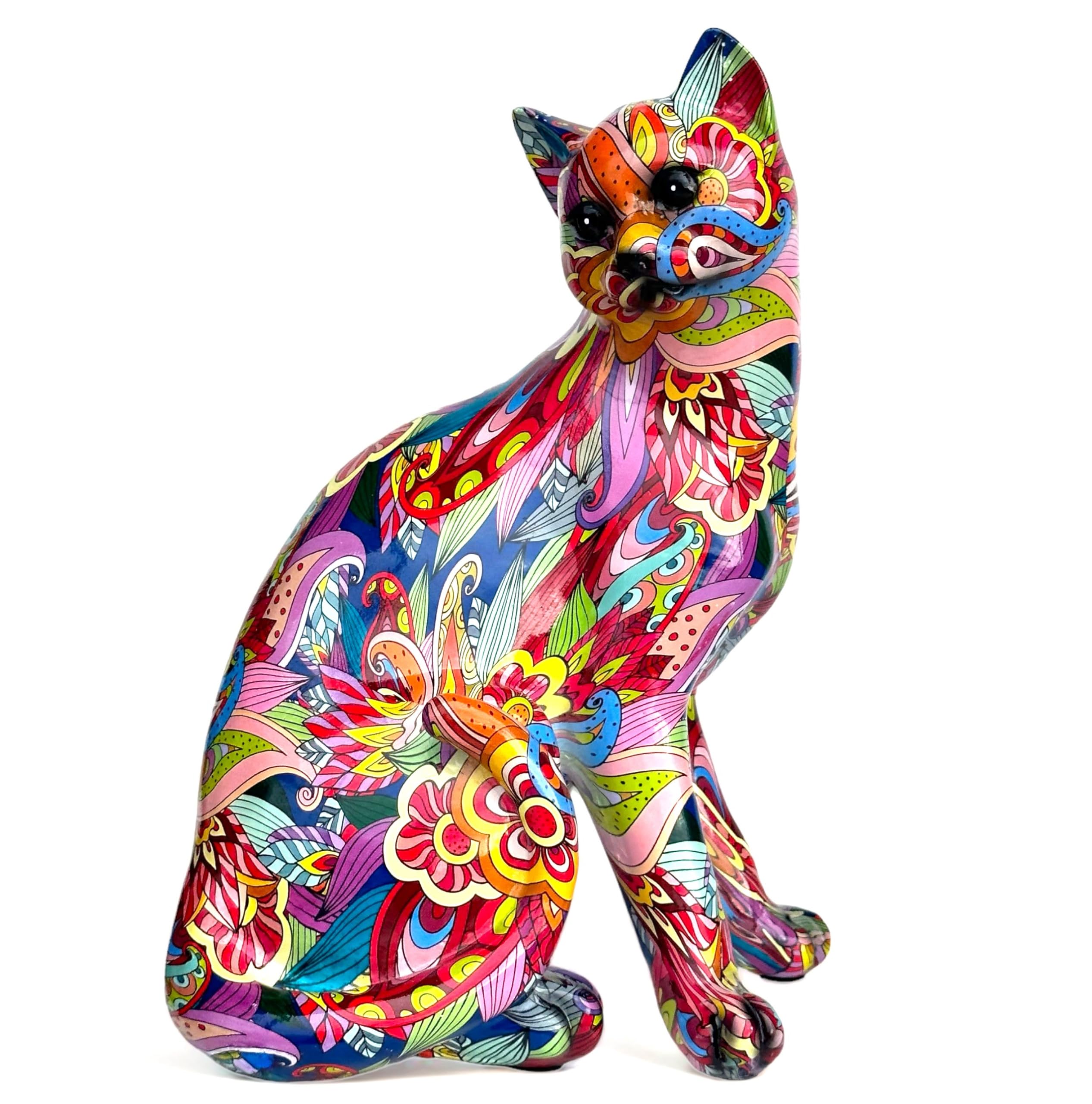 Large (28cm high) Groovy Art bright coloured Sitting Cat ornament figurine by Lesser & Pavey, gift boxed, great Cat lover gift