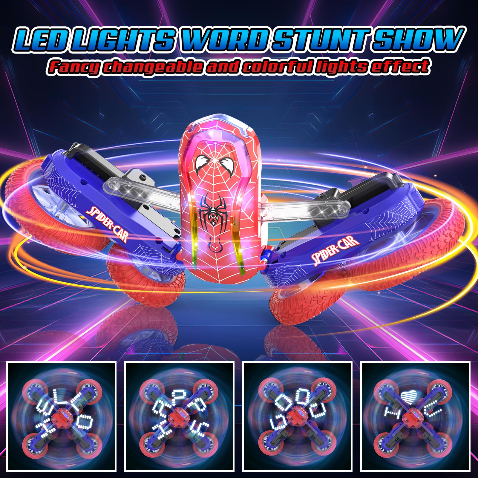Mieryd Voiture Télécommandée Enfant, Spider Monter Truck RC Car Cascade Radiocommandee avec Spectacle de Lumière Jouet Garçon Fille 5 6 7 8 9 10 11 12 Ans Cadeau Anniversaire Noel Jeux Extérieur