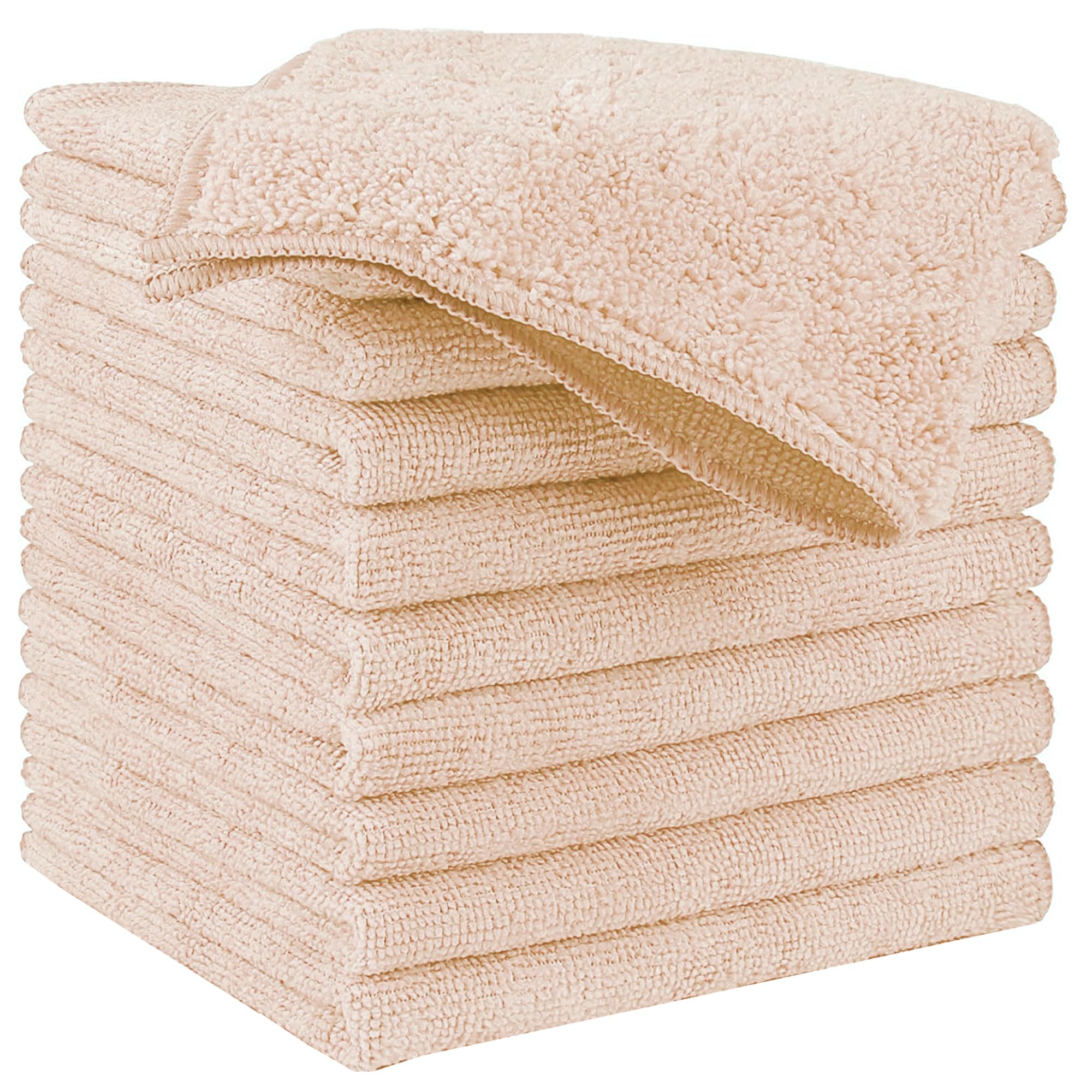 Hidmd Beige Microfibre Cleaning Cloth, Microfiber Reusable Cleaning Towels Washable Cloths Kitchen Rags, 10 Pack,, 30Cm X 30Cm