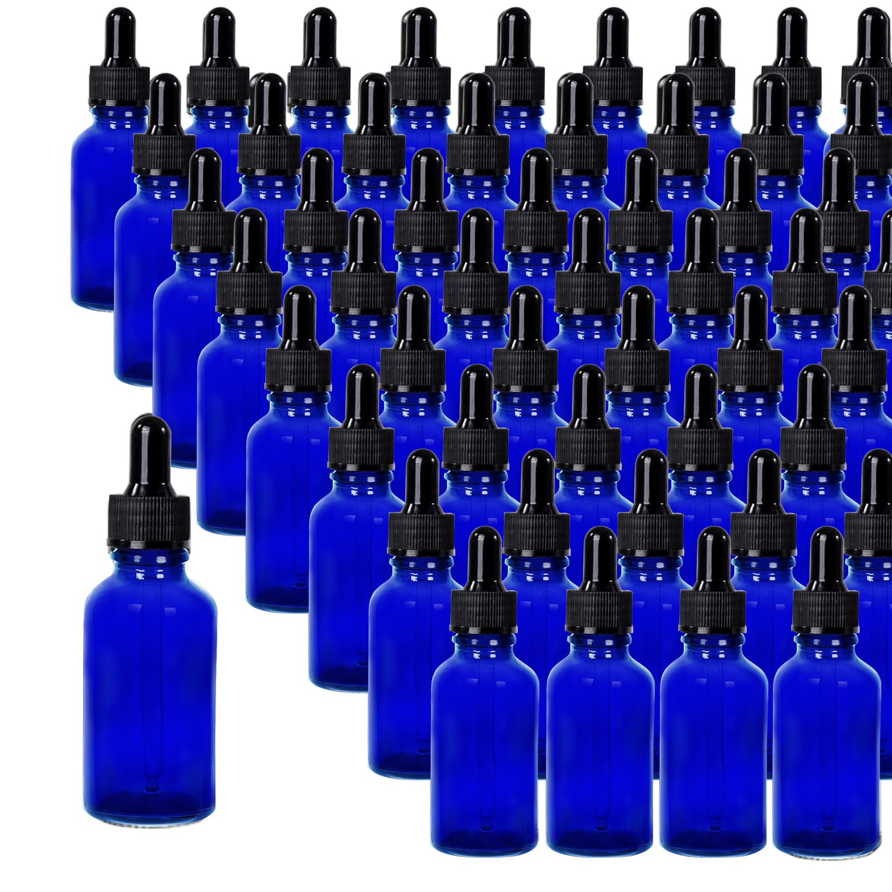 Easeen 48 Pack 2oz Blue Glass Dropper Bottles, Eye Dropper Bottles with Glass Droppers for Essential Oils, Perfumes (60ml, Blue)