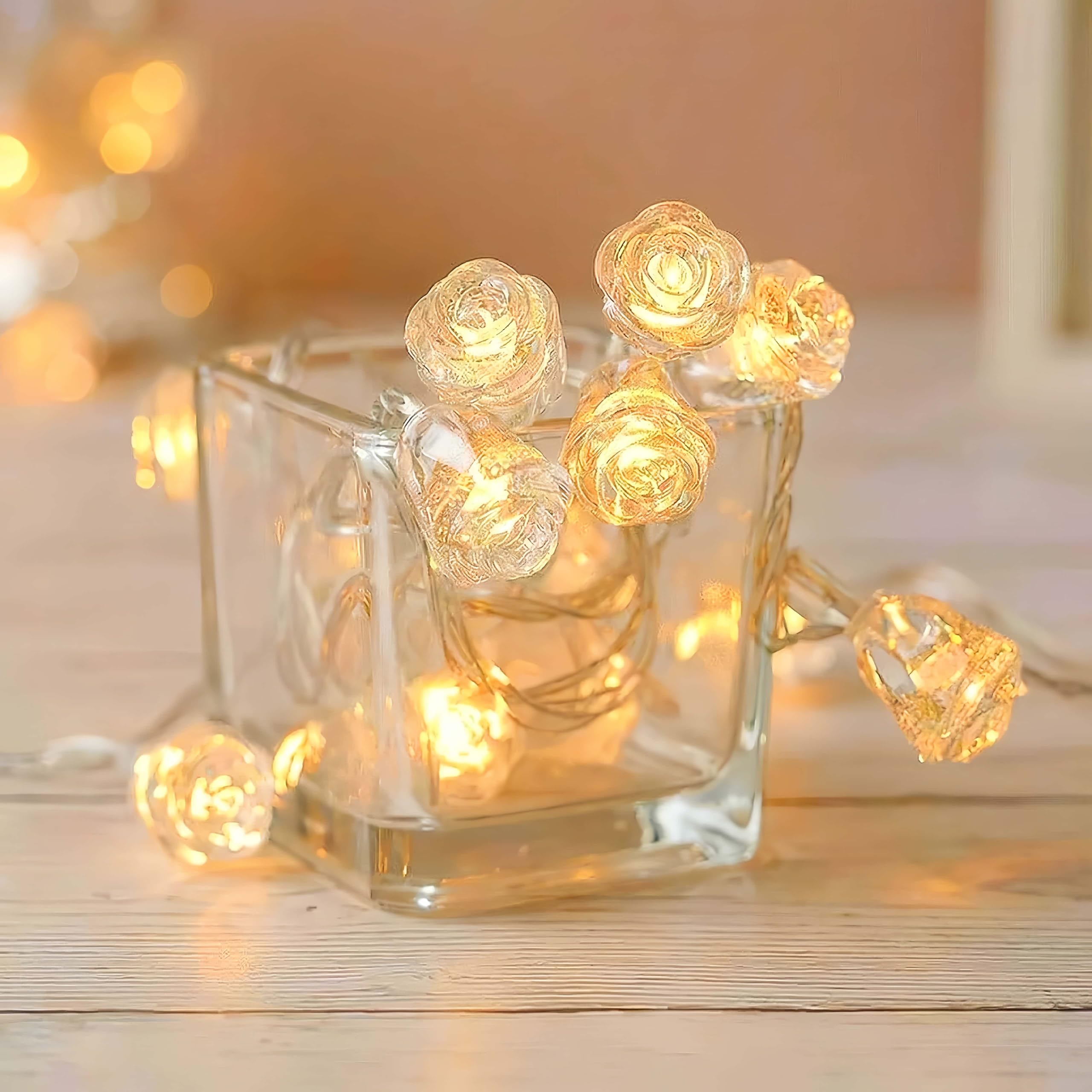 Hhmtaka Warm White Indoor Crystal Rose String Fairy Lights Battery Operated 40 Led 6M Flower Fairy String Lights Blossom Lights For Indoors,Bedroom,Christmas Decoration