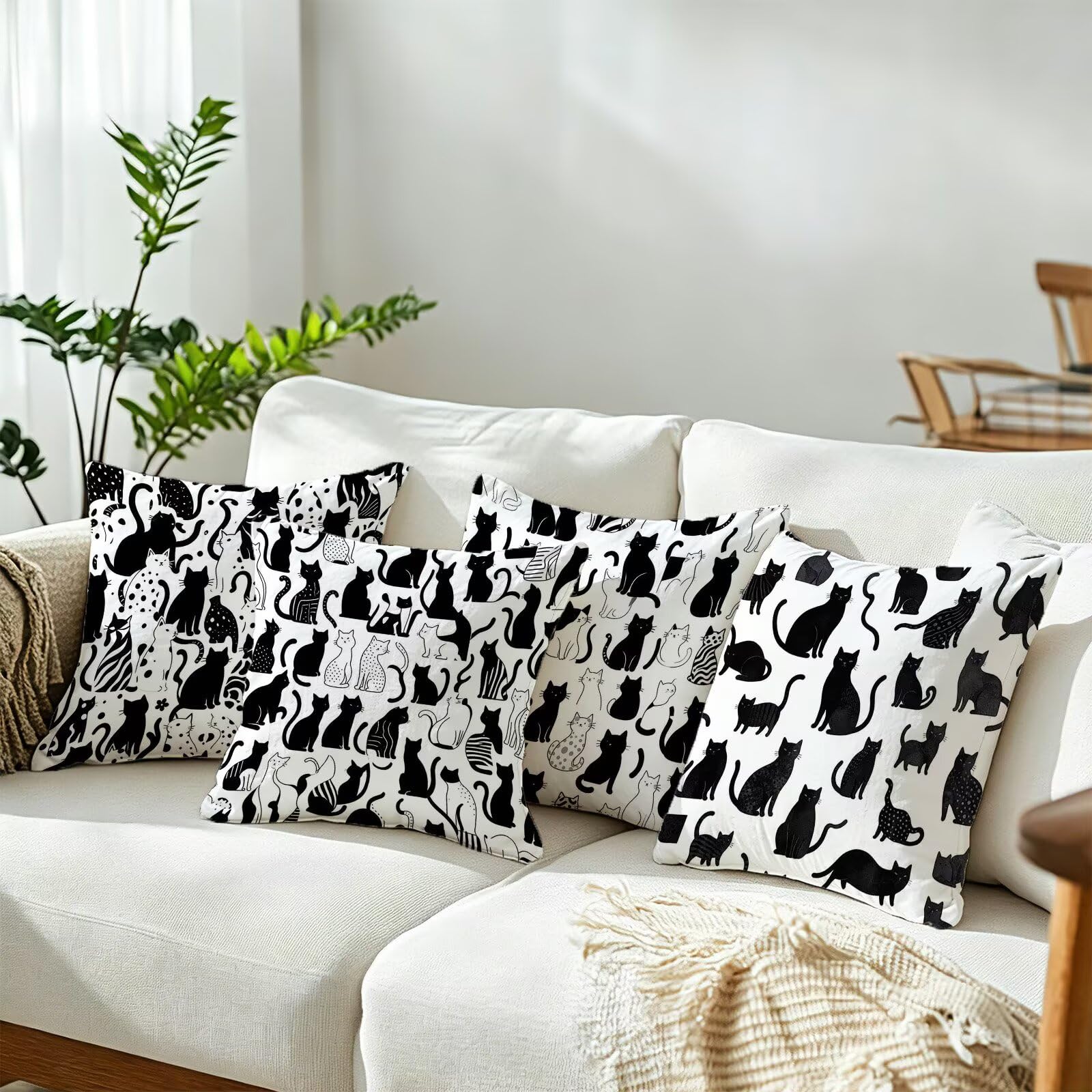 In Bianco E Nero Federe Cuscini Divano 60x60cm, Cuscini da Esterno, Cod-223