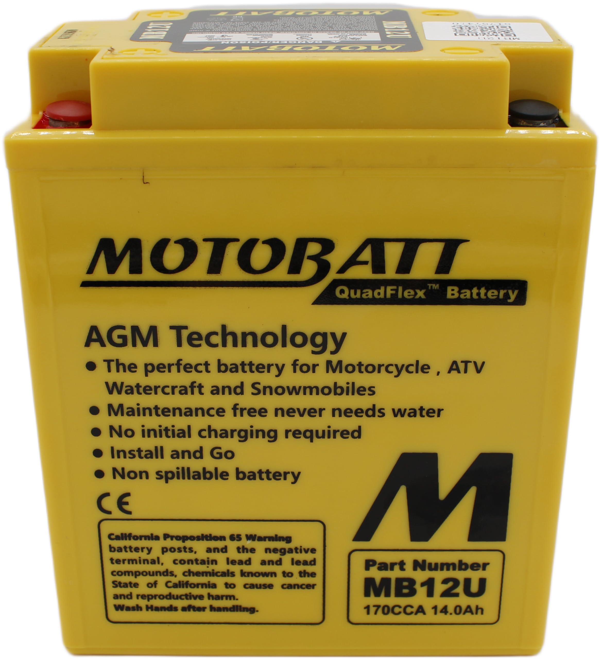 Batteria MotoBatt MB12U 12V 14Ah Precaricata Sigillata AGM ? Alta Potenza, 135x80x161 mm, Senza Manutenzione per Moto e ATV
