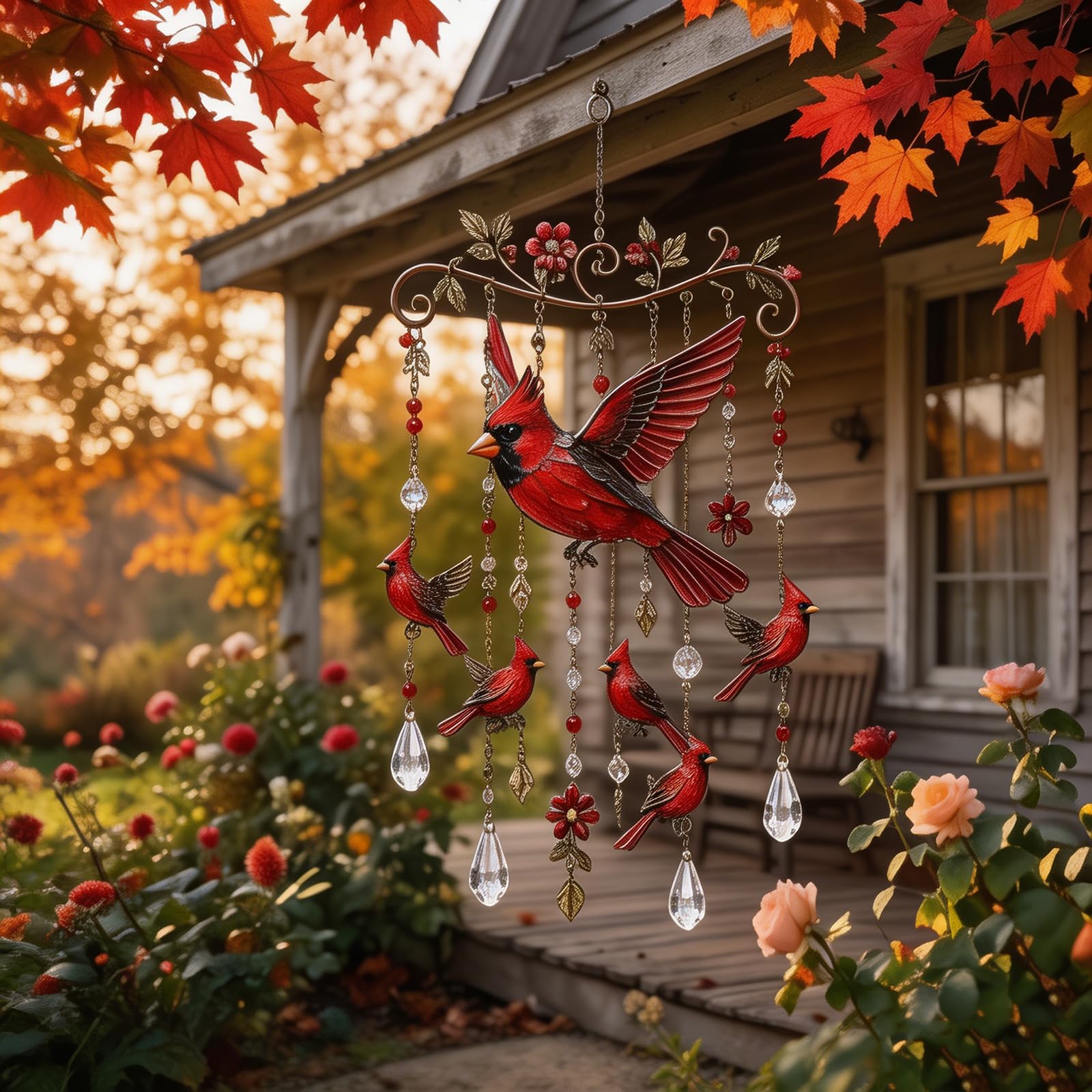 Graceful Hummingbird Wind Chime Hummingbird Wind Chimes for Outside Metal Hanging Wind Chime with Crystal Pendants Wind Chimes for Patio Balcony Yard Garden Decor (Red)